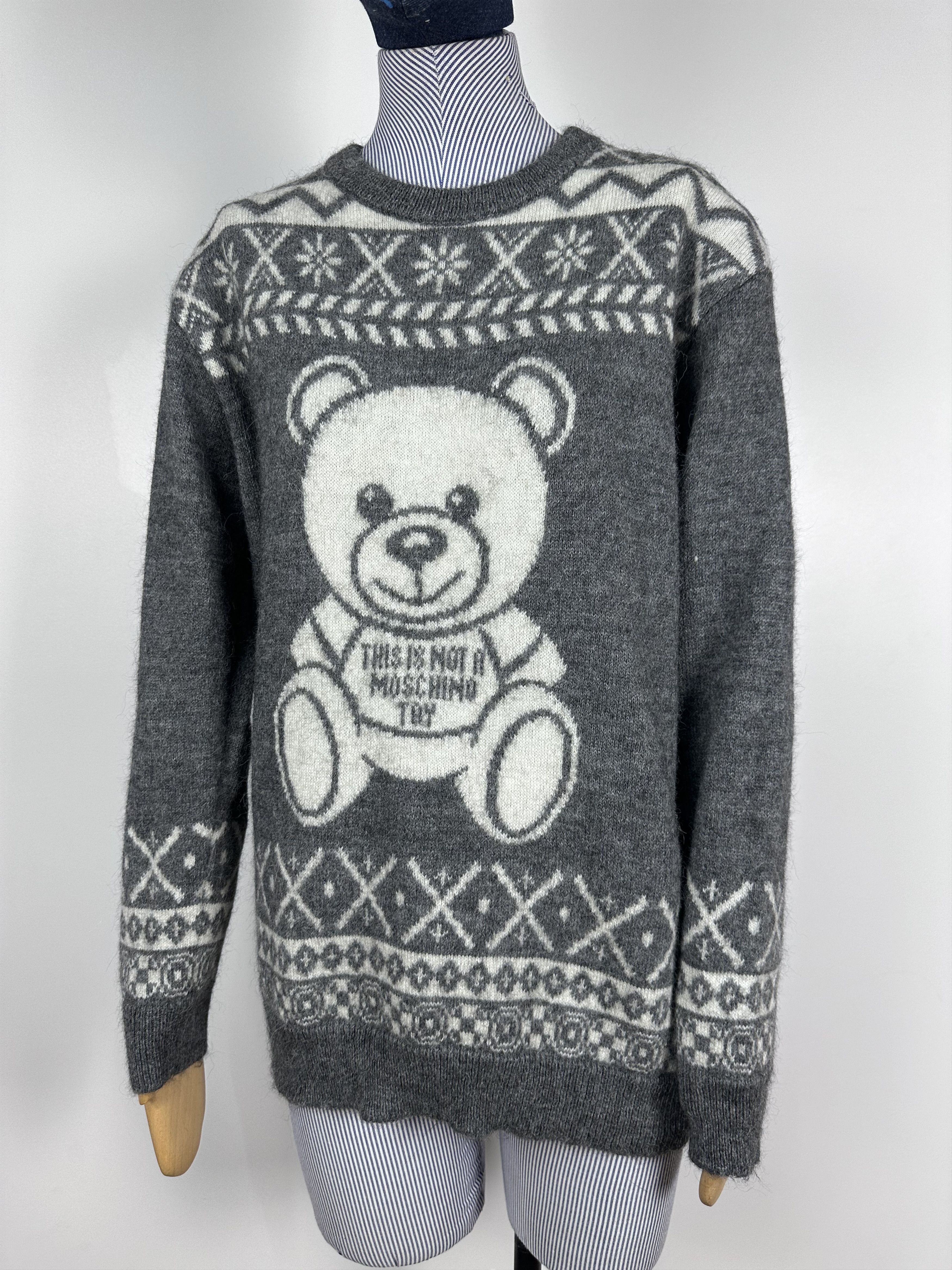 Moschino Teddy Bear Sweater Dress Gray Alpaca Womens XXS XS