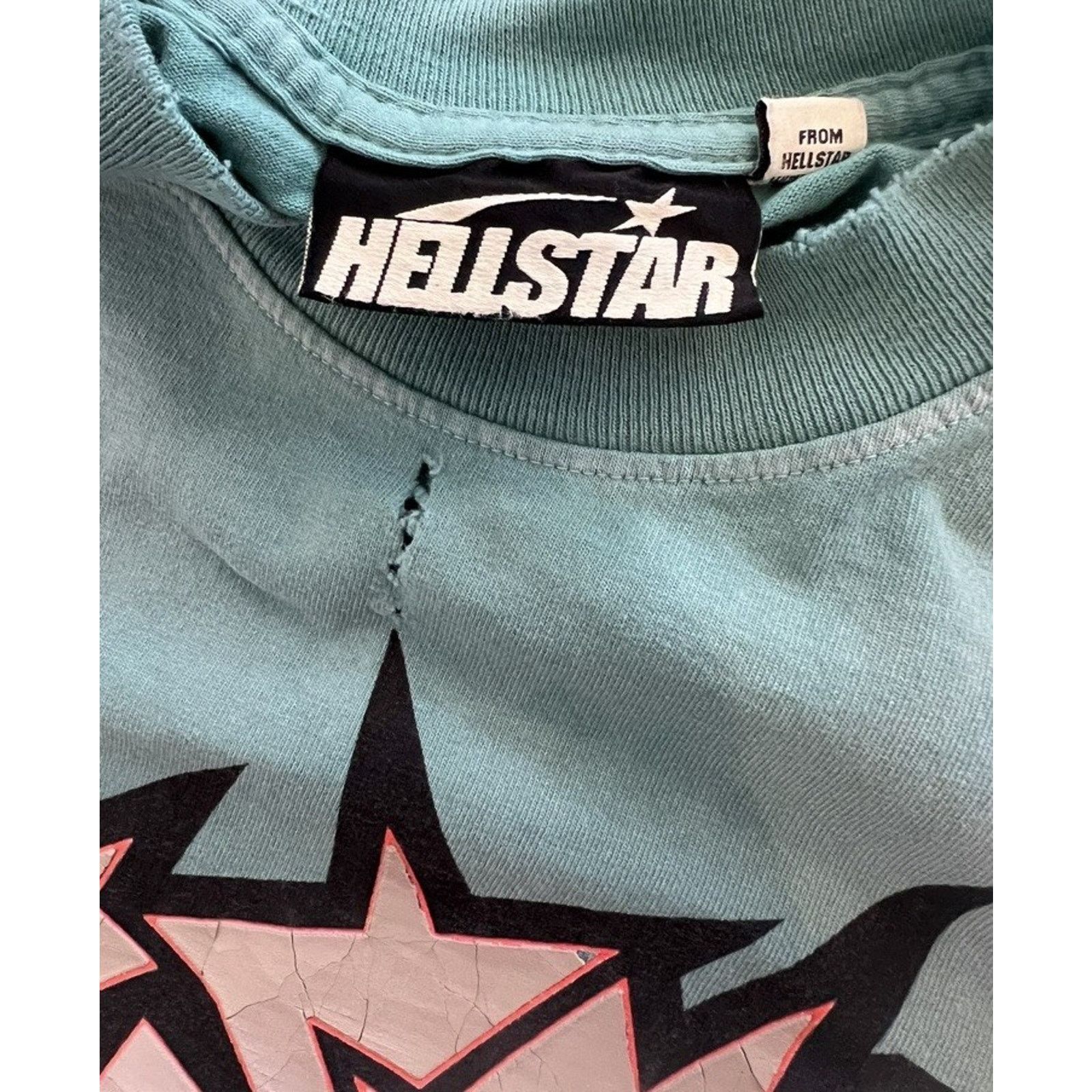 HELLSTAR Size L - Hellstar Crack Print Faded Distressed Green Shirt Size US L / EU 52-54 / 3 - 4 Thumbnail