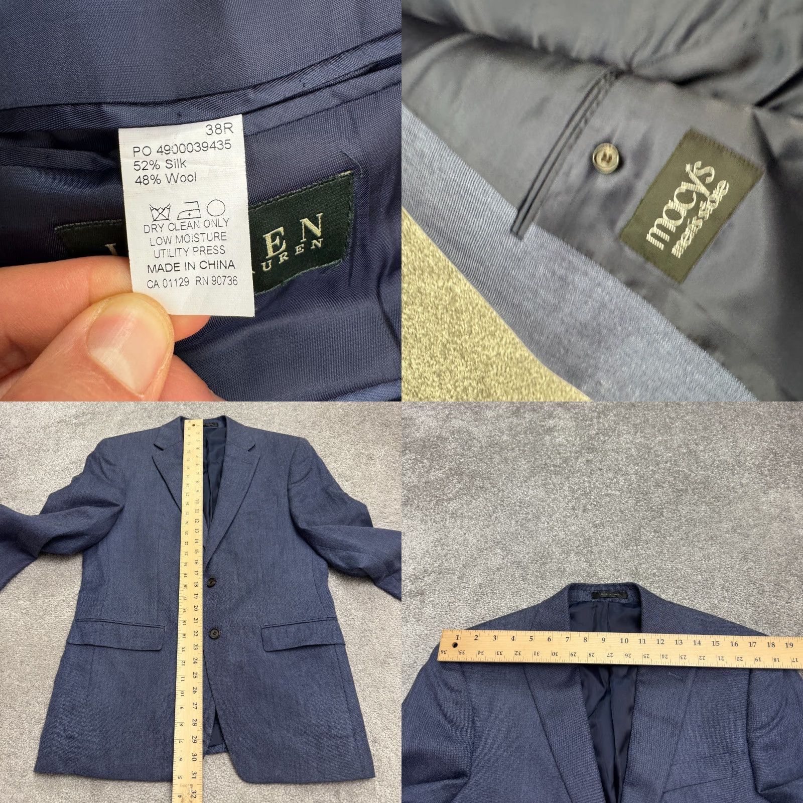 Ralph Lauren VINTAGE Ralph Lauren Men's Blazer Suit Jacket 38R Wool Silk Blue Classic Business Office Formal Size 38R - 8 Thumbnail
