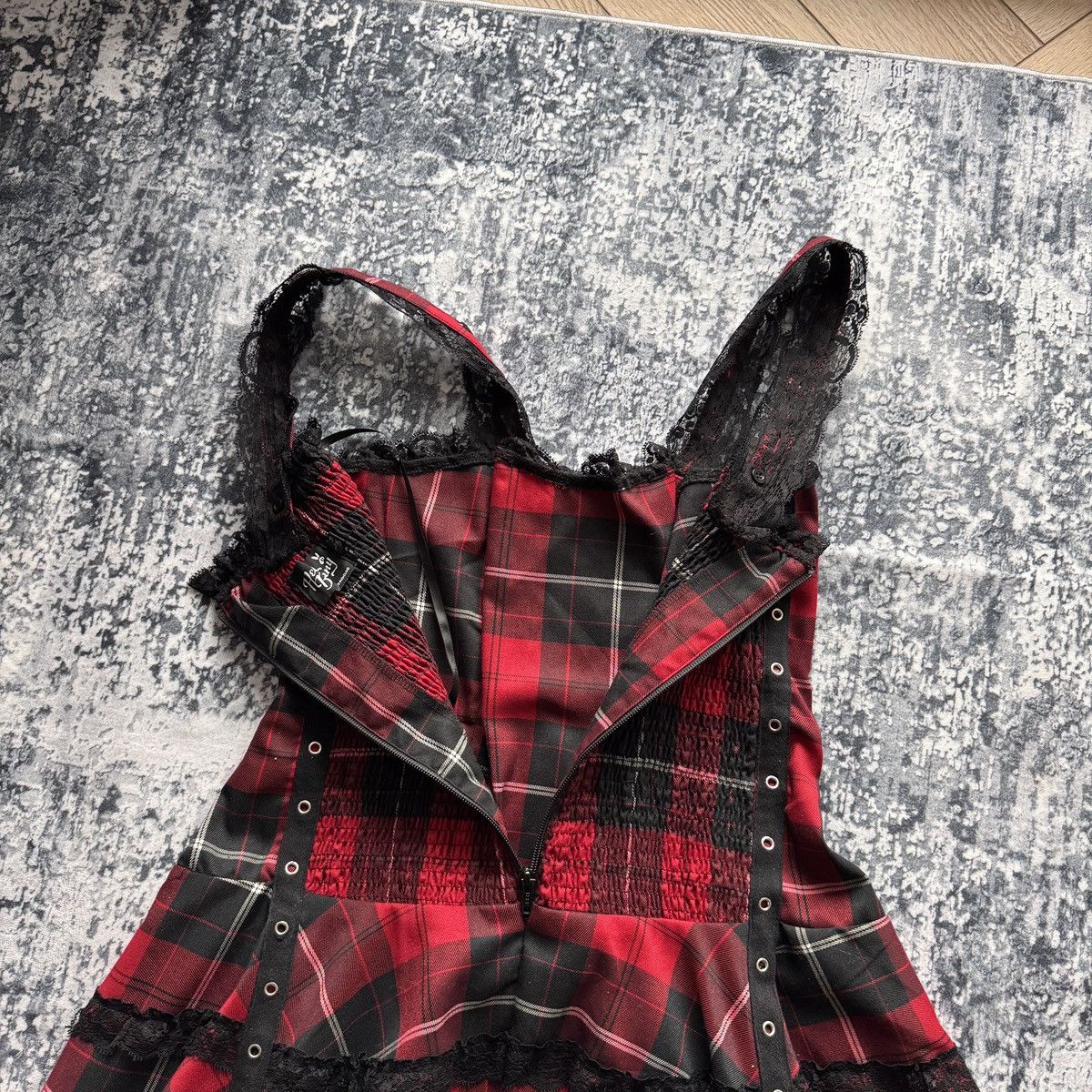 Handmade Corset Mini Dress Gothic Punk Tartan Alt Grunge Y2K Japan Size L / US 10 / IT 46 - 6 Thumbnail