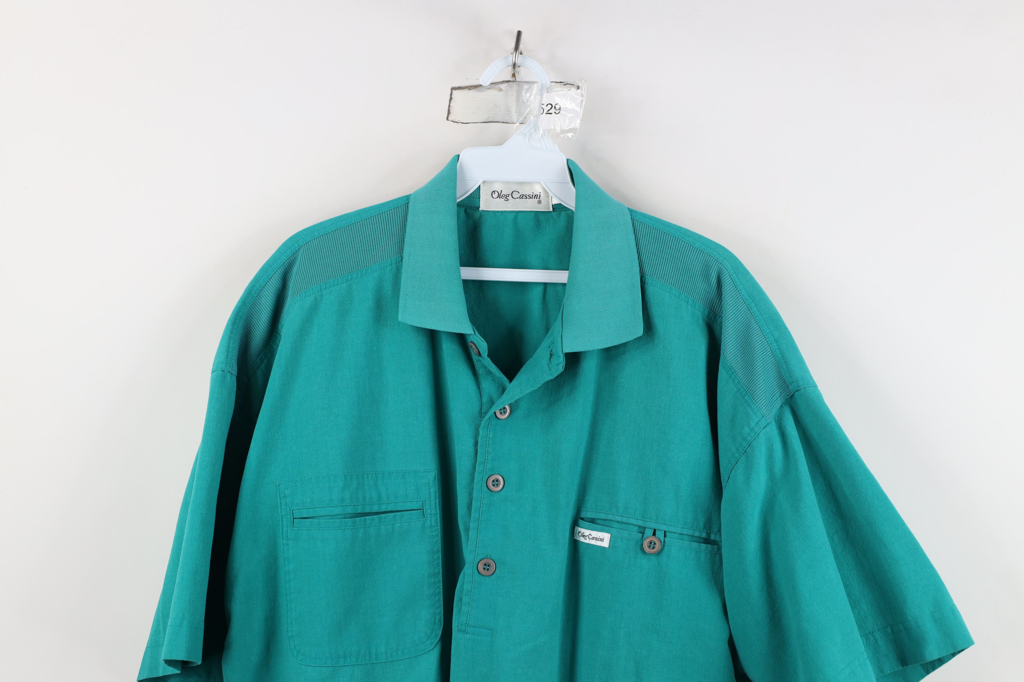 Oleg Cassini Vintage 70s 80s Oleg Cassini Spell Pullover Polo Shirt Teal Size US L / EU 52-54 / 3 - 2 Thumbnail