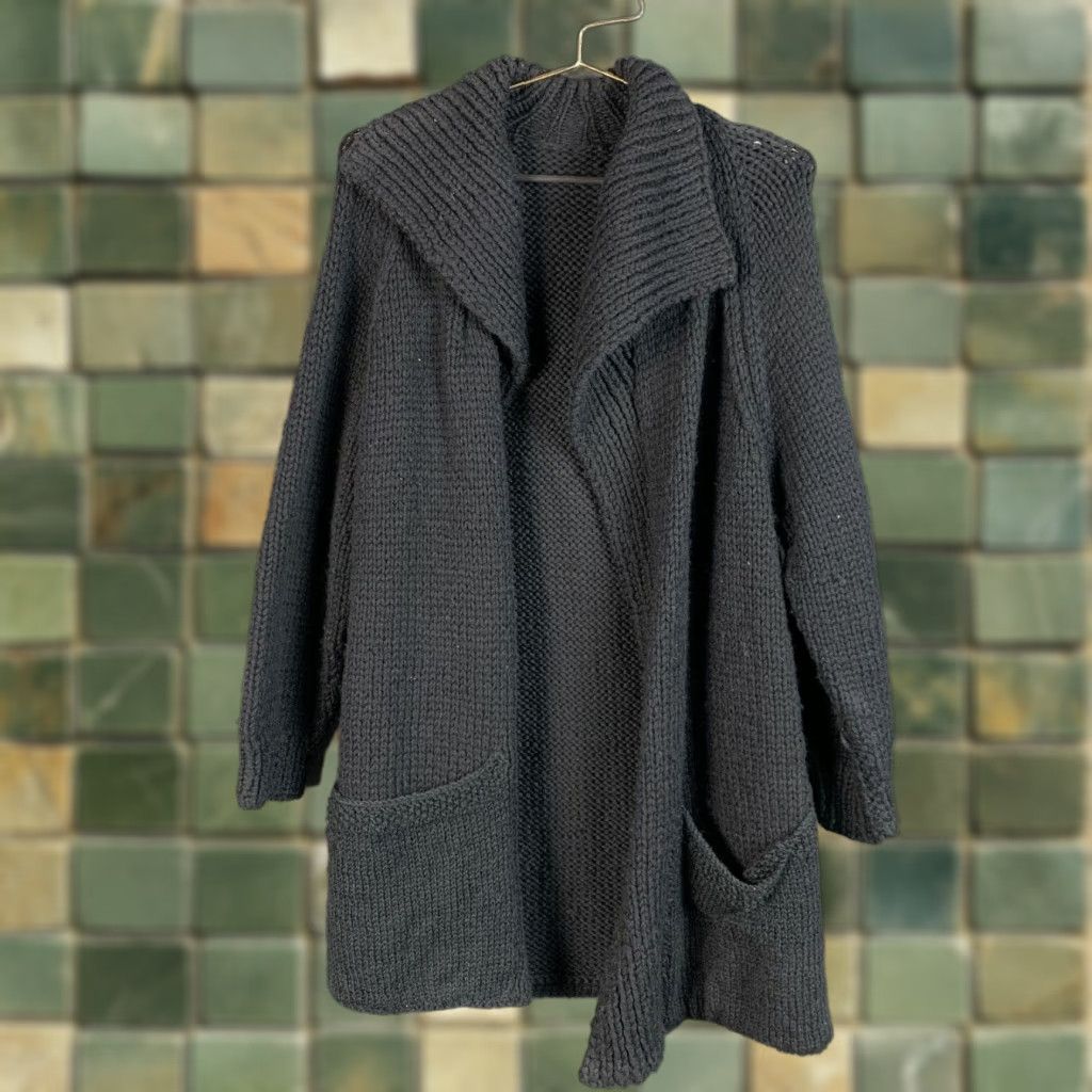 Vintage VINTAGE Handmade Black Chunky Flyaway Cardigan Large XL Regular Adult Womens? Size L / US 10 / IT 46 - 1 Thumbnail