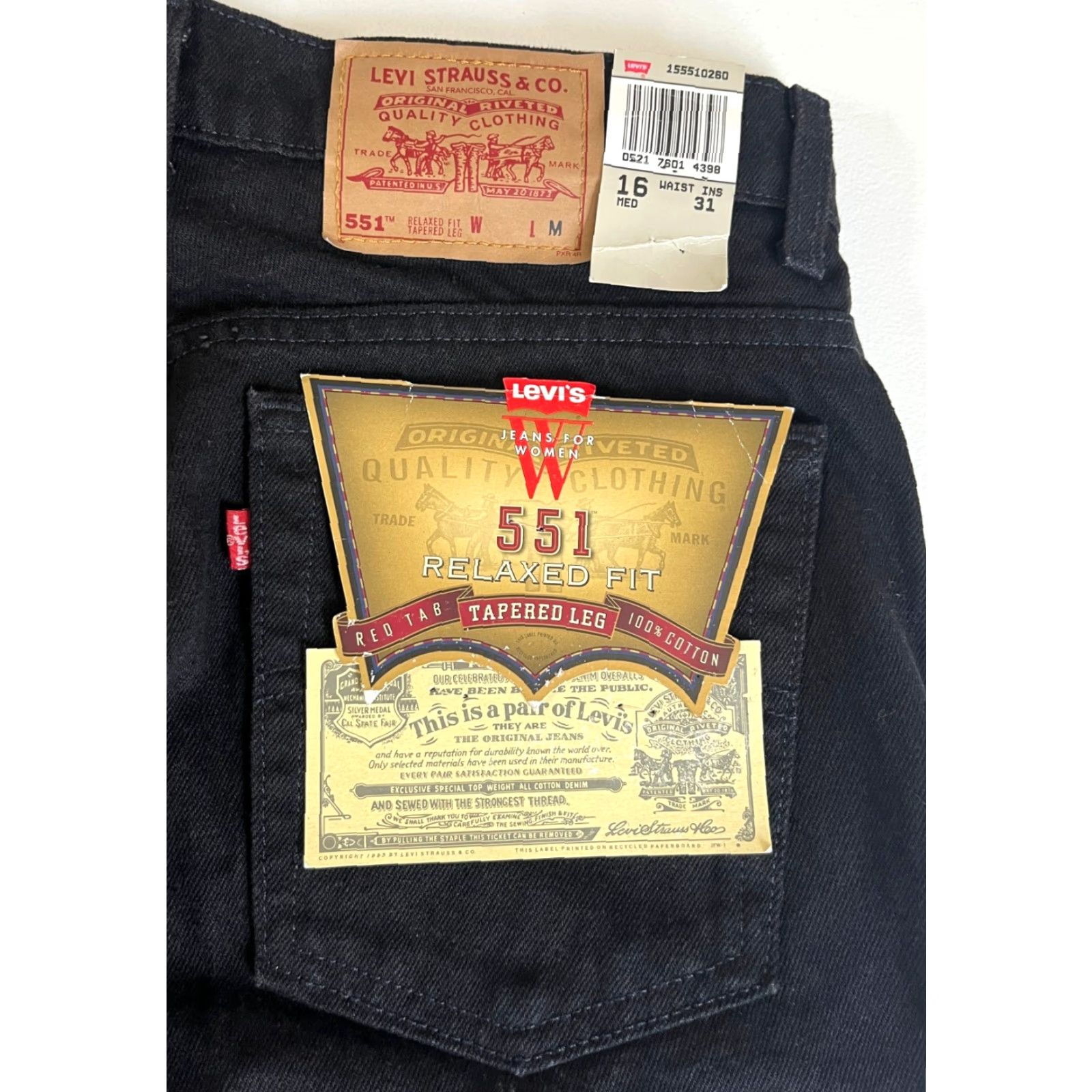 Levi's VINTAGE Levi's 551 Jeans Women’s Black 16 NWT Relaxed Fit Tapered Leg 90s USA 32.5 Inseam 100% Cotton Denim Jeans Mens? Size 38" / US 16 / IT 52 - 6 Thumbnail