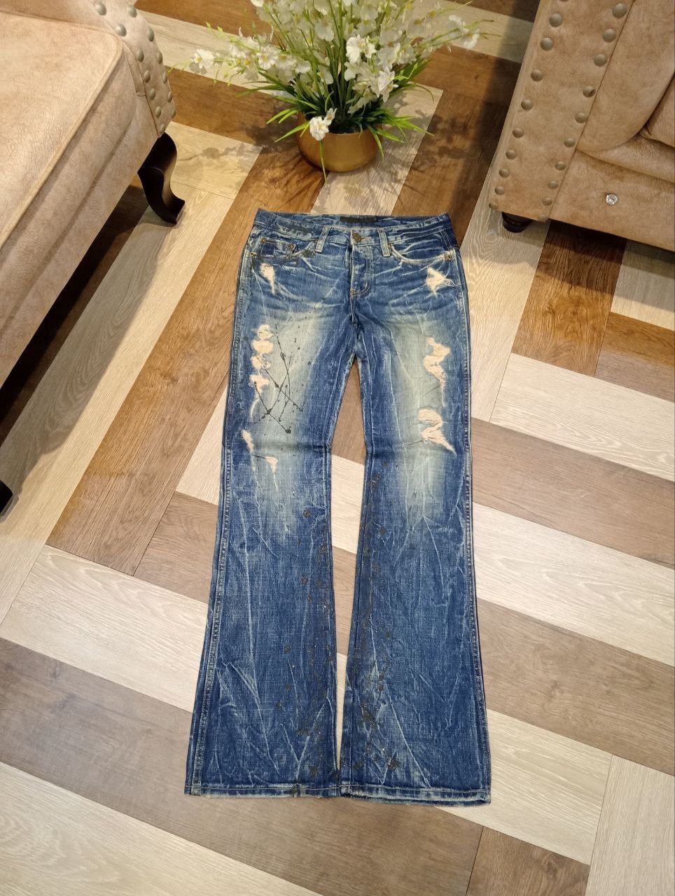 GOSTAR DE FUGA FUGA BLUE DISTRESSED FLARED DENIM PANTS Size US 30 / EU 46 - 1 Thumbnail