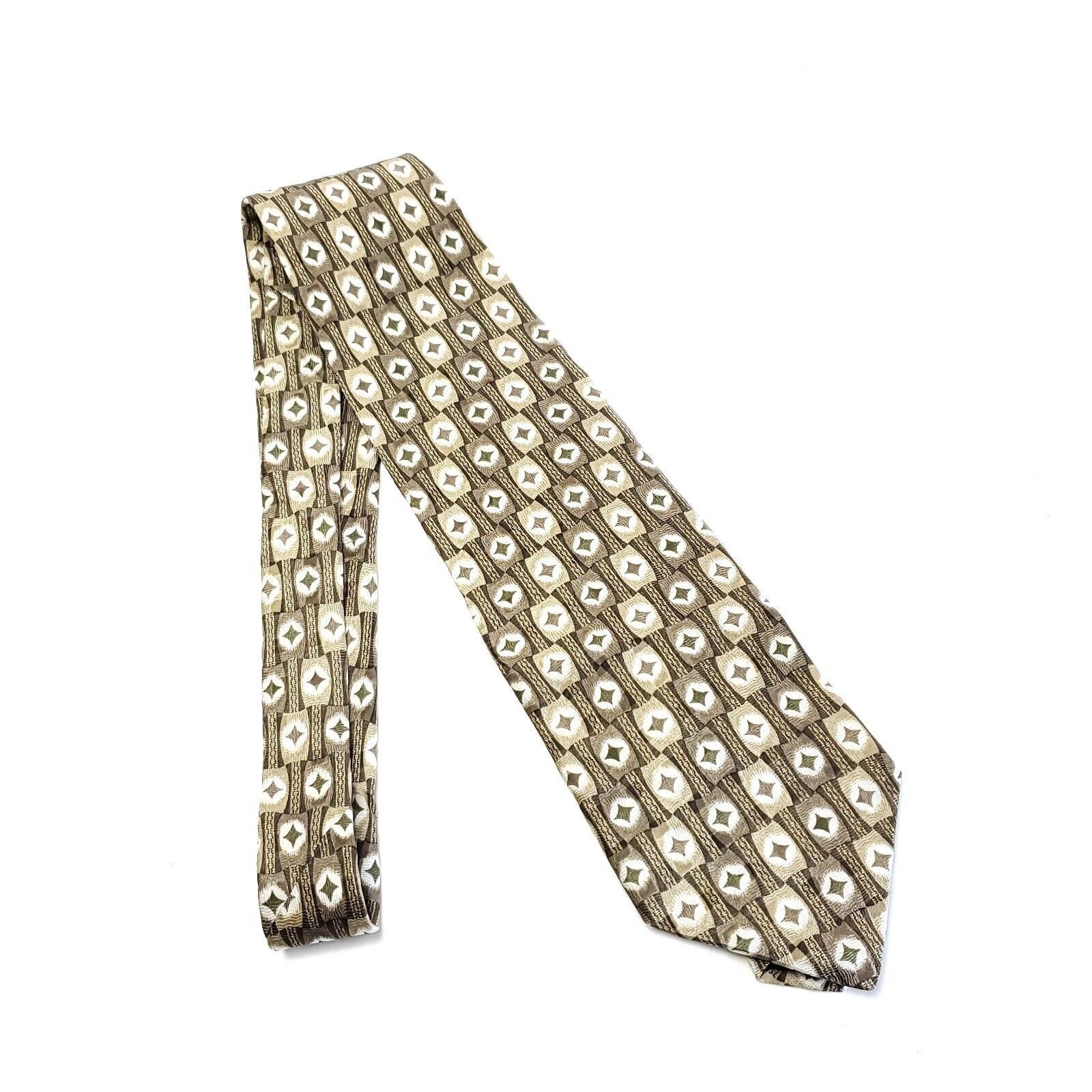 Designer Milano Uomo Beige Tan Print Geometric Wide Silk Tie Size ONE SIZE - 6 Thumbnail