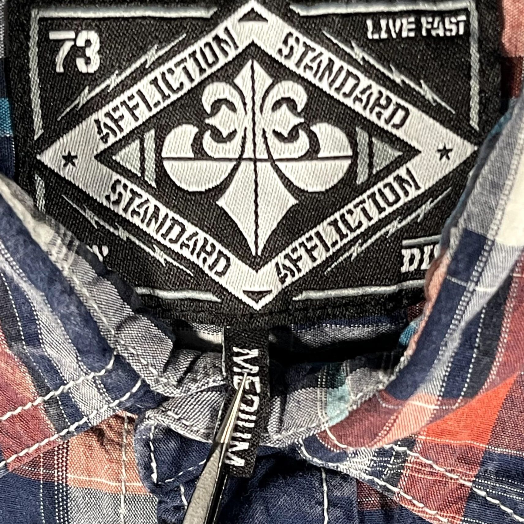 Affliction Affliction Shirt Mens M Blue Plaid Long Sleeve Western Biker Patch Casual Size US M / EU 48-50 / 2 - 6 Thumbnail