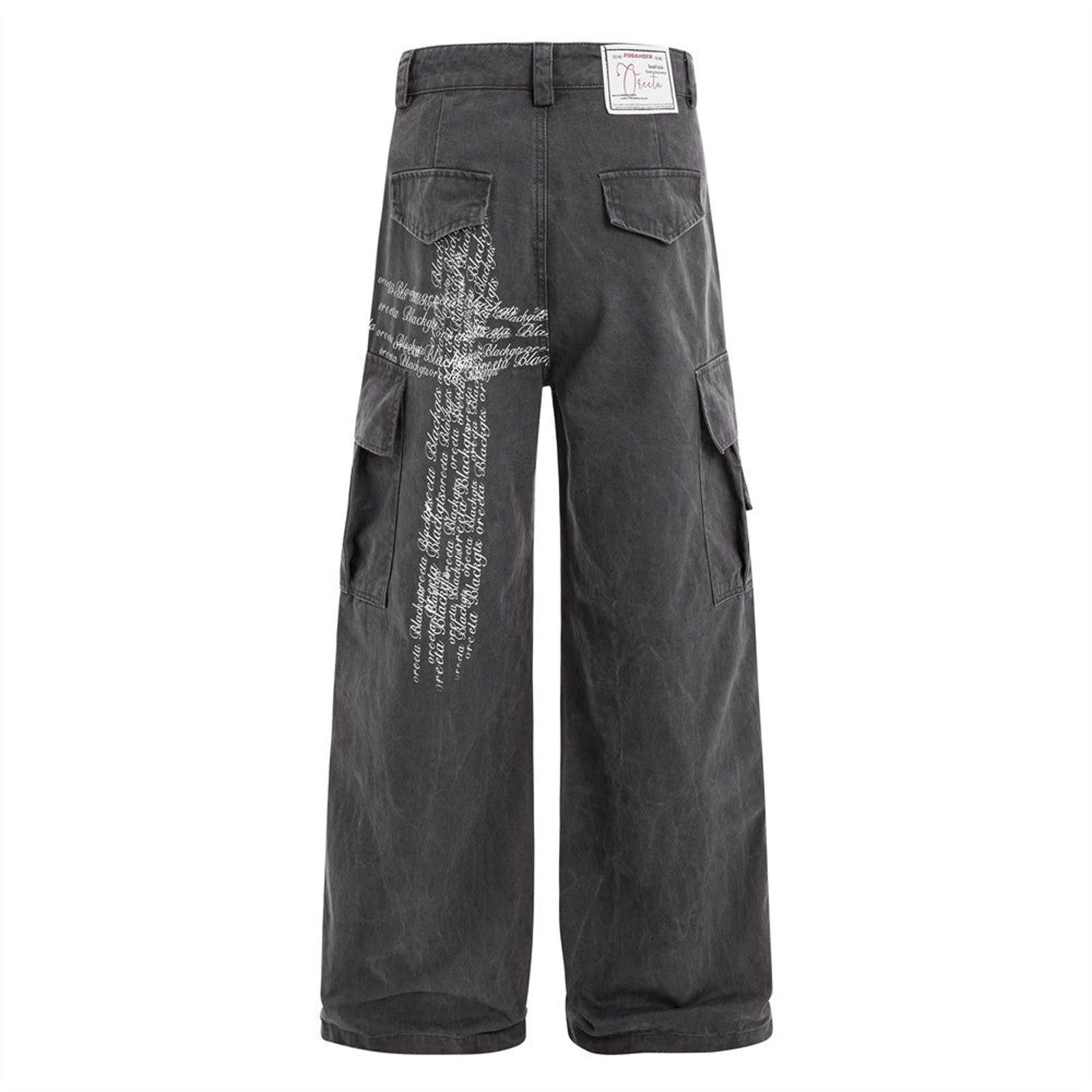 Other Gray Graphic Cargo Wide Leg Pants Size US 30 / EU 46 - 2 Thumbnail