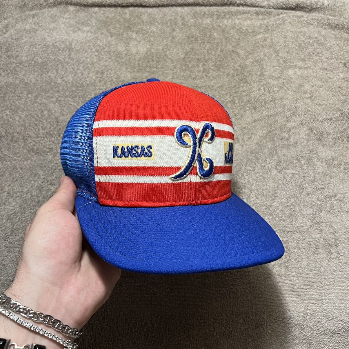 NCAA × Vintage Vintage 80s Kansas Jay Hawks AJD Mesh Trucker Hat SnapBack Size ONE SIZE - 2 Thumbnail