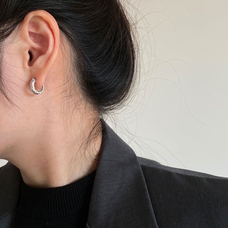 Other Polished Metal Texture Silver Hoop Earrings for Women Size ONE SIZE - 4 Thumbnail
