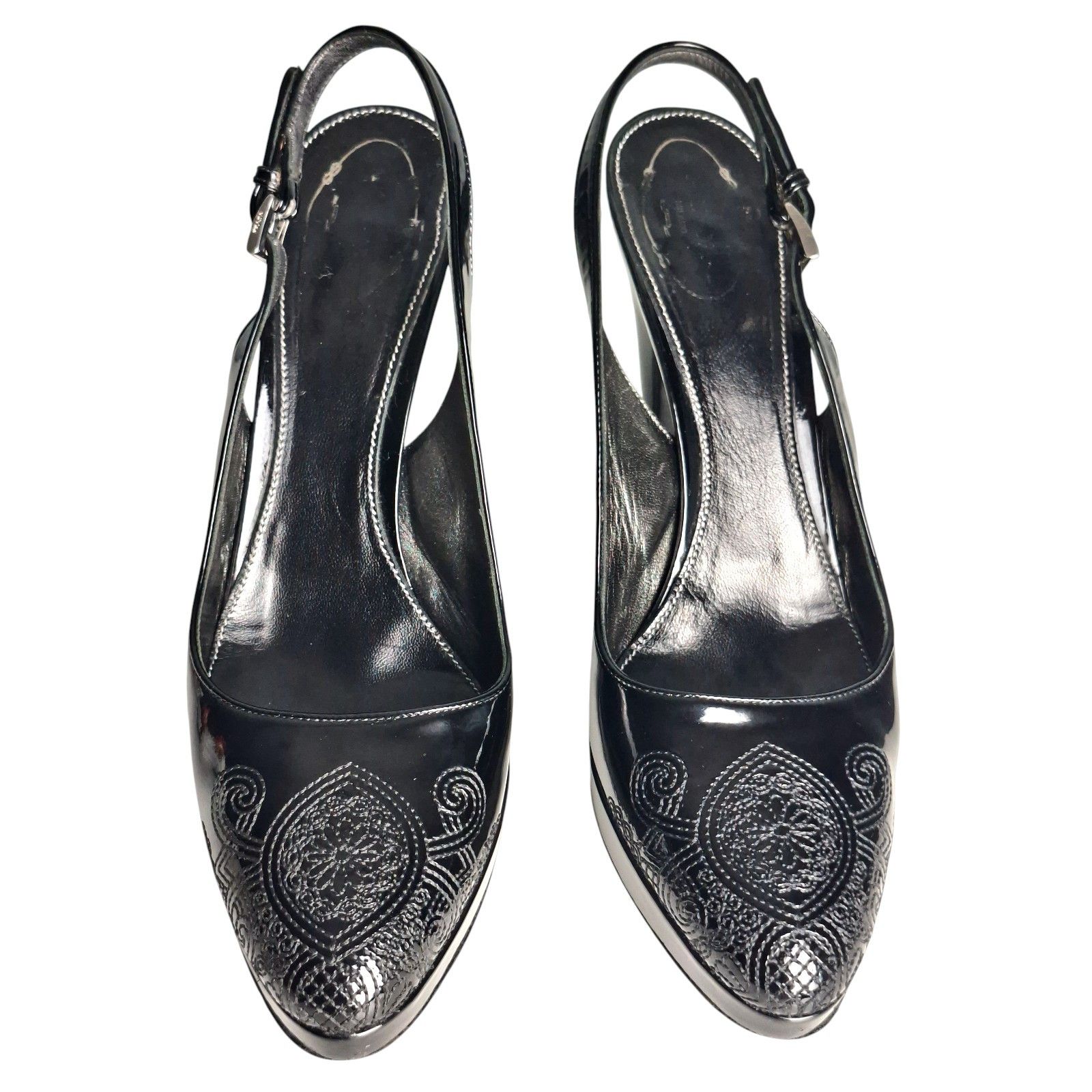 Prada Prada Patent Leather Slingback Platform Pumps Embroidered Size US 9.5 / IT 39.5 - 2 Thumbnail