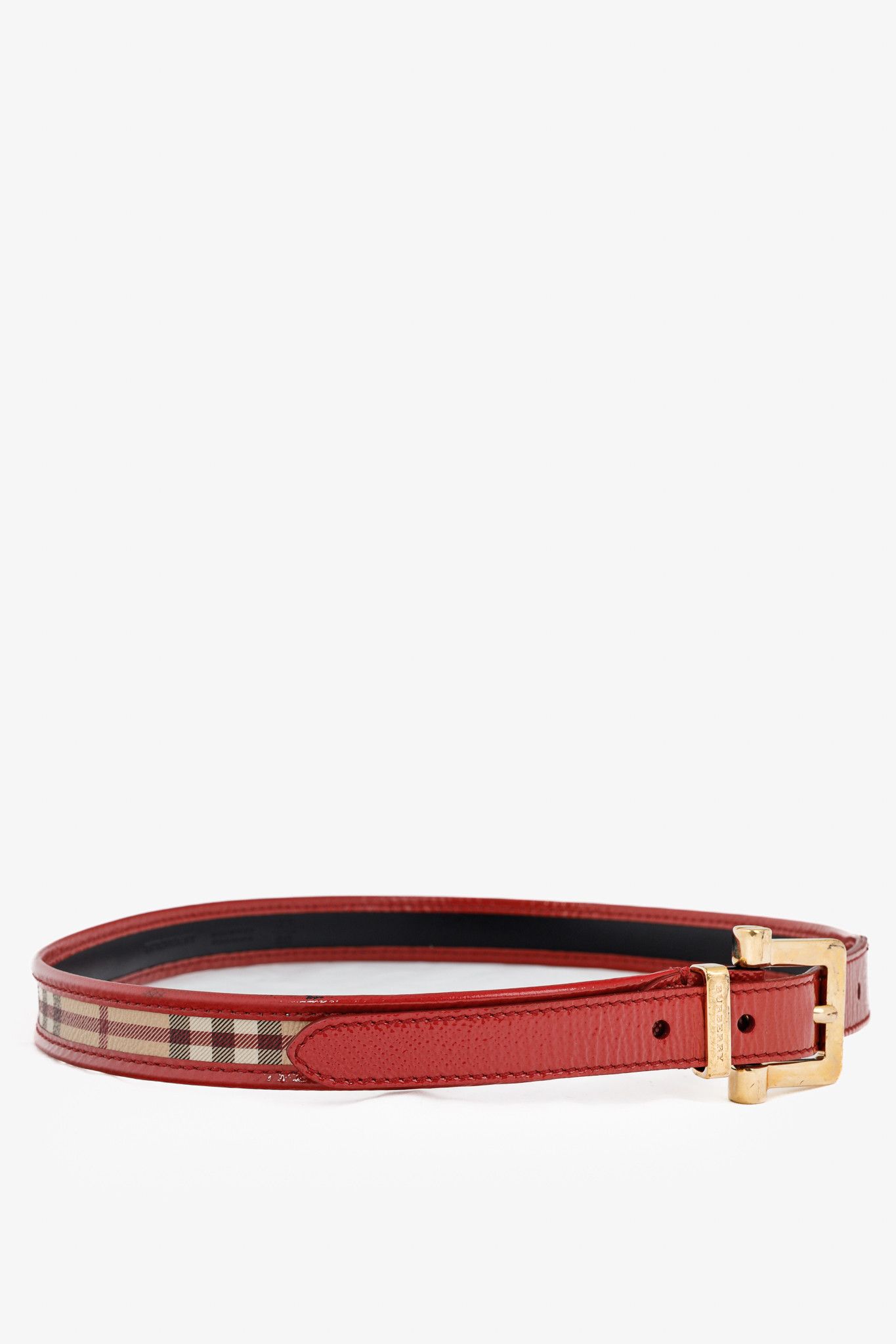 Burberry Burberry Check Coated Canvas & Pink Leather-Trim Belt Size ONE SIZE - 1 Thumbnail