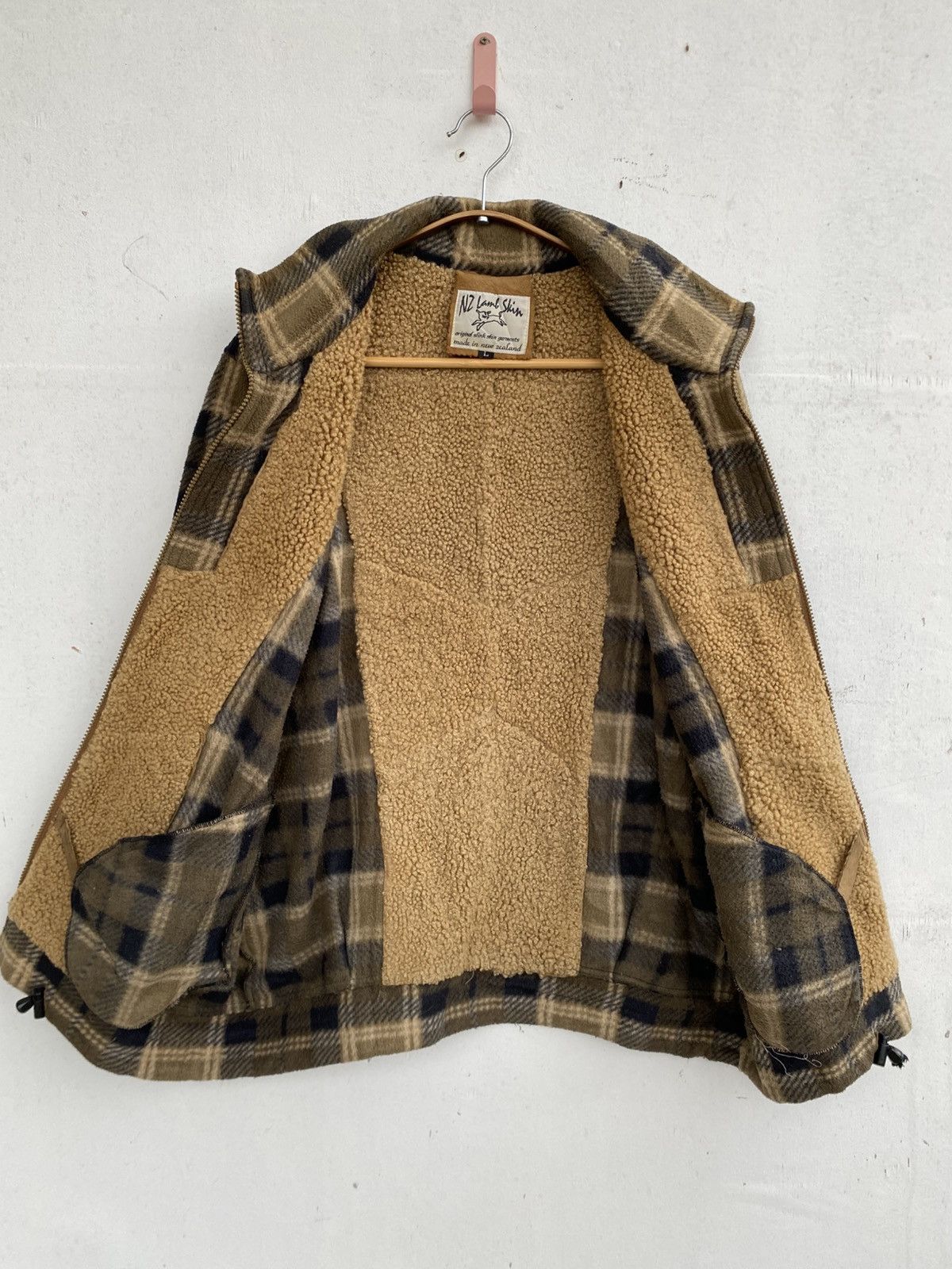 Vintage NZ Lambskin Shearling Suede Panel Plaid Wool Jacket Size US L / EU 52-54 / 3 - 2 Thumbnail
