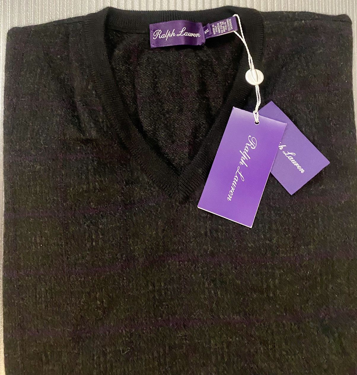 Ralph Lauren Purple Label RL Purple Label 🇮🇹 Black/Purple Check Cashmere V-neck XXL NWT Size US XXL / EU 58 / 5 - 7 Thumbnail
