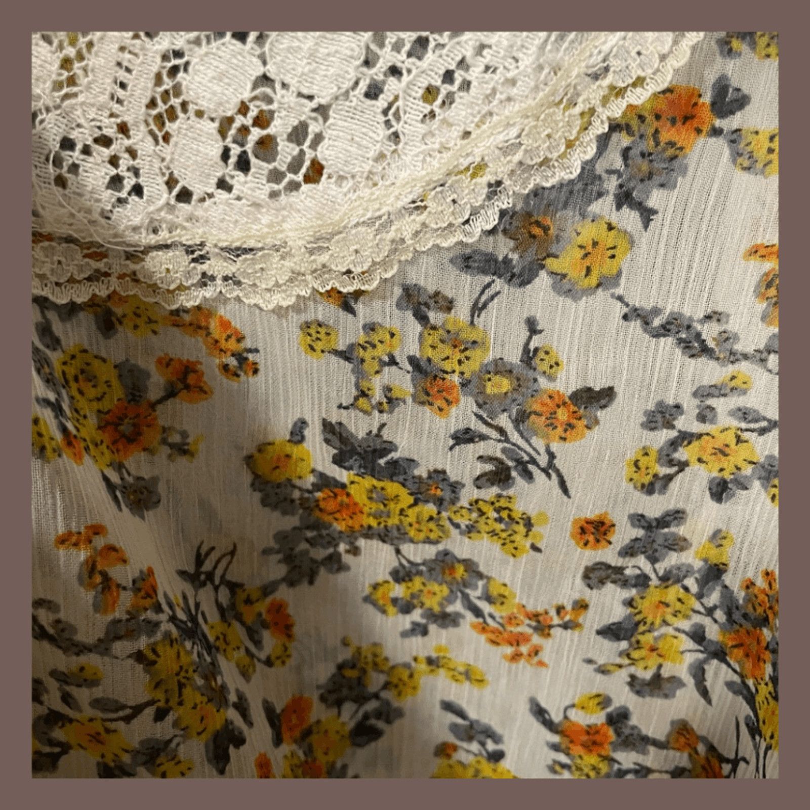 Vintage VTG Tank Top | Mima Chica Yellow Floral Lace | 90s Cottage Size L / US 10 / IT 46 - 4 Thumbnail