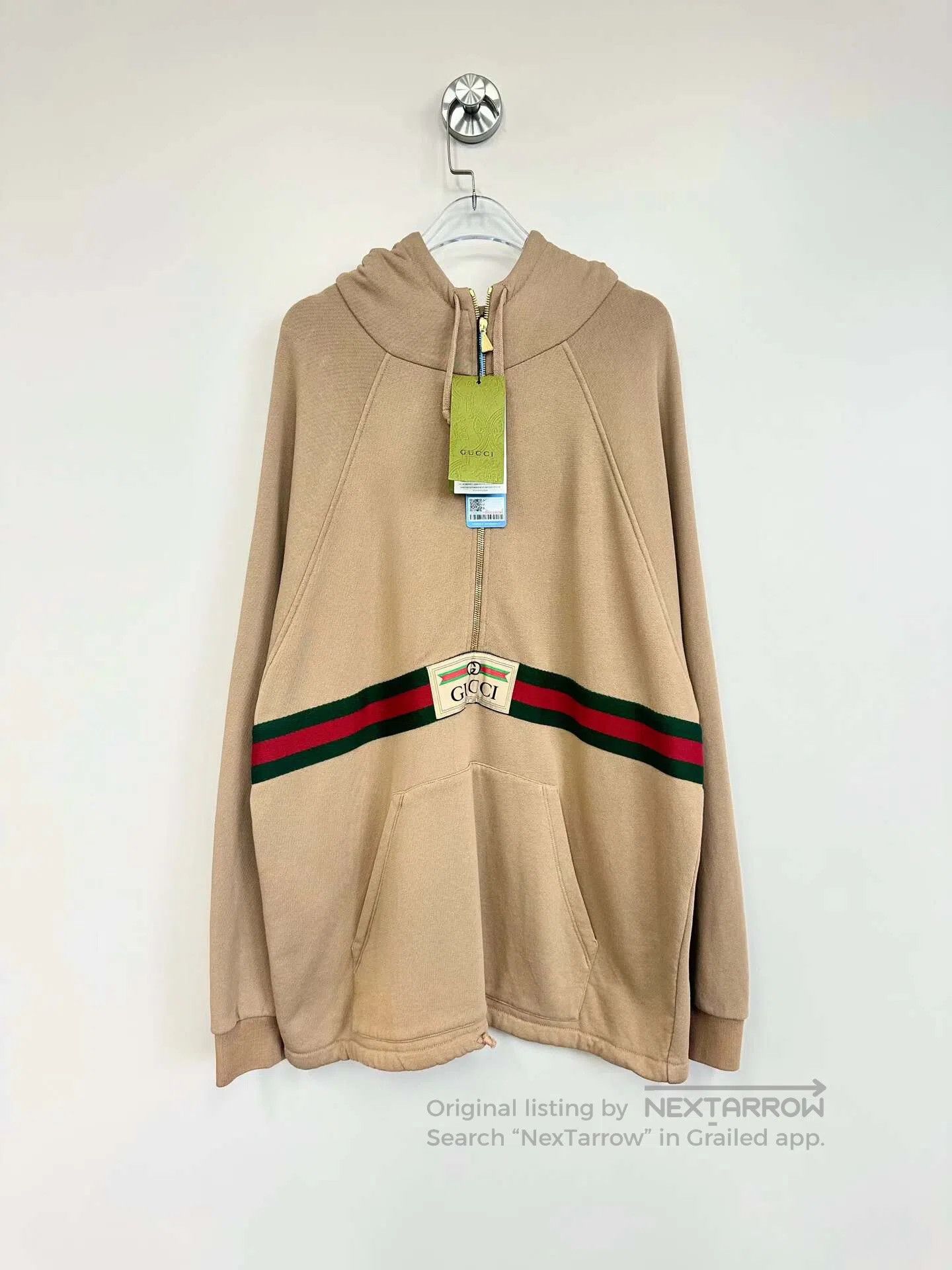 Gucci Guicci Khaki Half-Zip Embroidered Logo Hoodie| Size US S / EU 44-46 / 1 - 1 Thumbnail