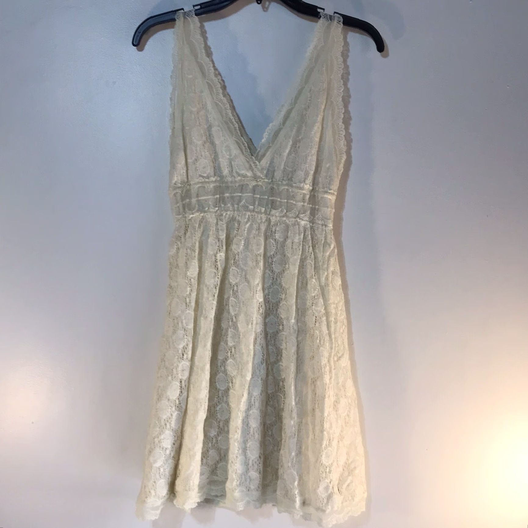 Vintage Pinky Lace Dress Women's Size M V-Neck Sleeveless Above Knee Ivory Lightweight Summer Cocktail Size M / US 6-8 / IT 42-44 - 3 Thumbnail