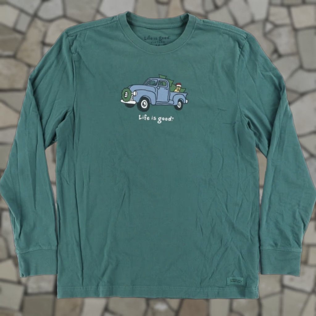 Life is Good Life is Good Christmas Truck Long Sleeve T-Shirt Green Men's M Size US M / EU 48-50 / 2 - 1 Thumbnail