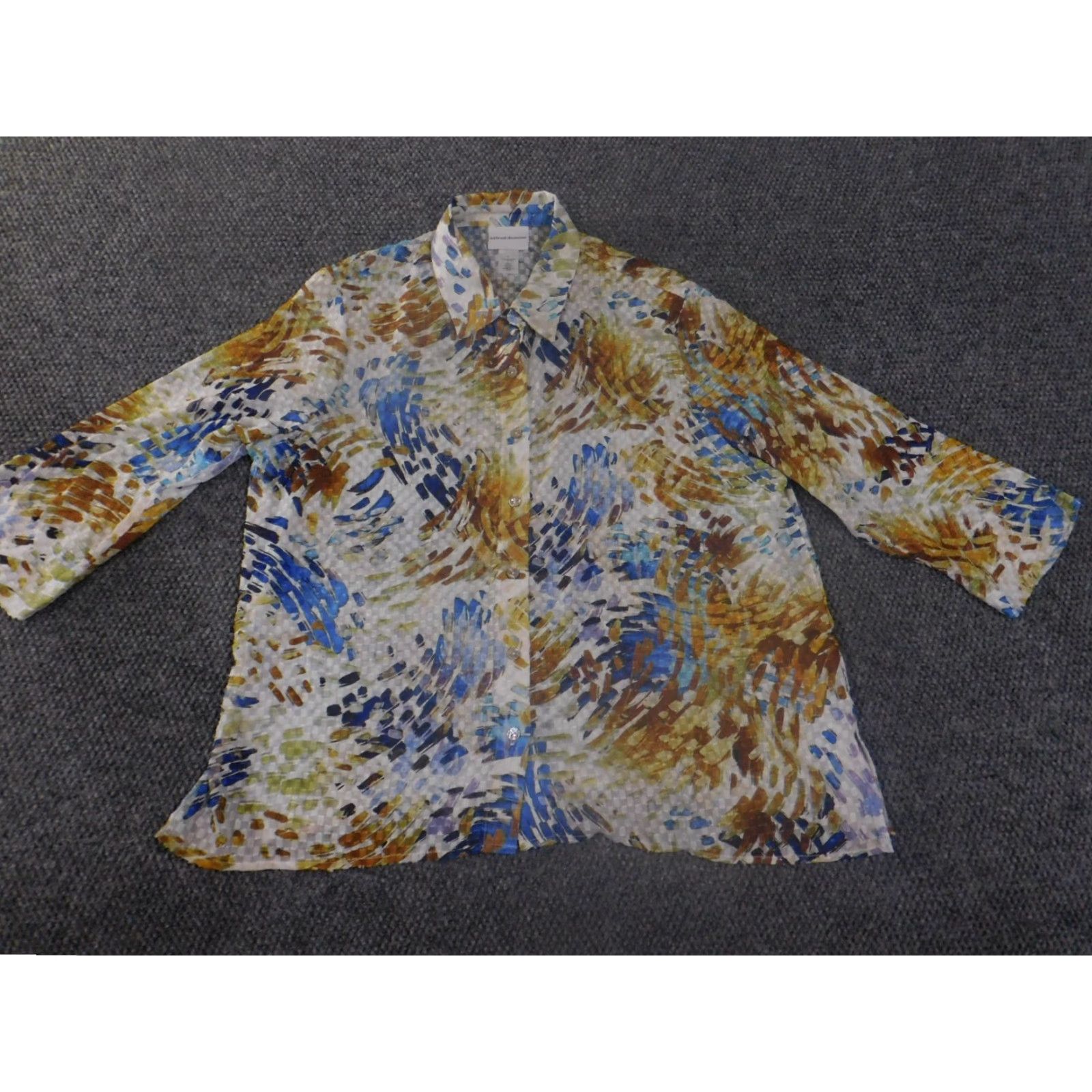 Vintage Alfred Dunner Button-Up Shirt Women Large Blue Geometric Sheer Casual Knit Polyester Long Sleeve Size L / US 10 / IT 46 - 5 Thumbnail