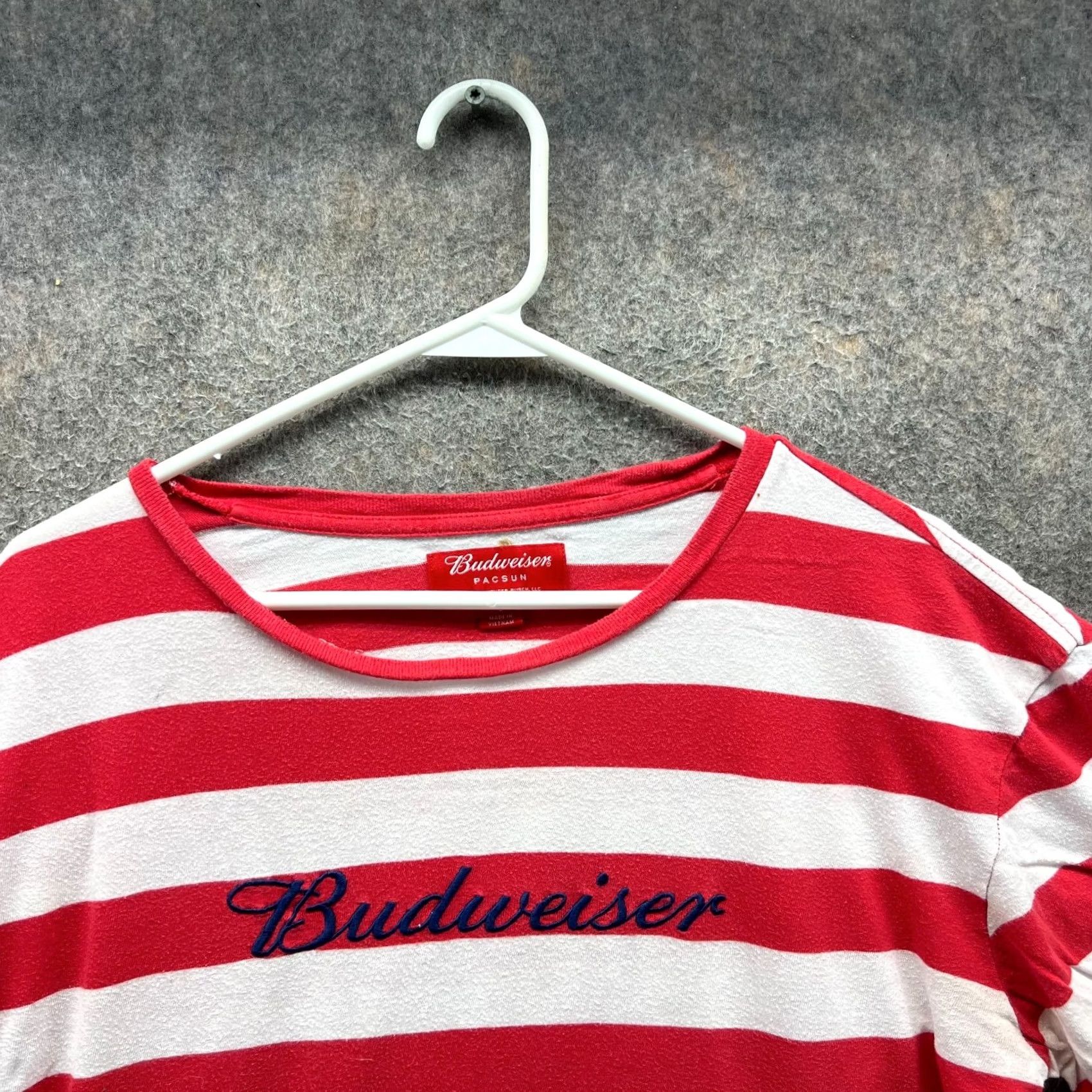 Pacsun Budweiser PacSun Shirt Women Small White Striped Crewneck Embroidered Logo T-Shirt Short Sleeve Casual Vintage: No Size S / US 4 / IT 40 - 7 Thumbnail