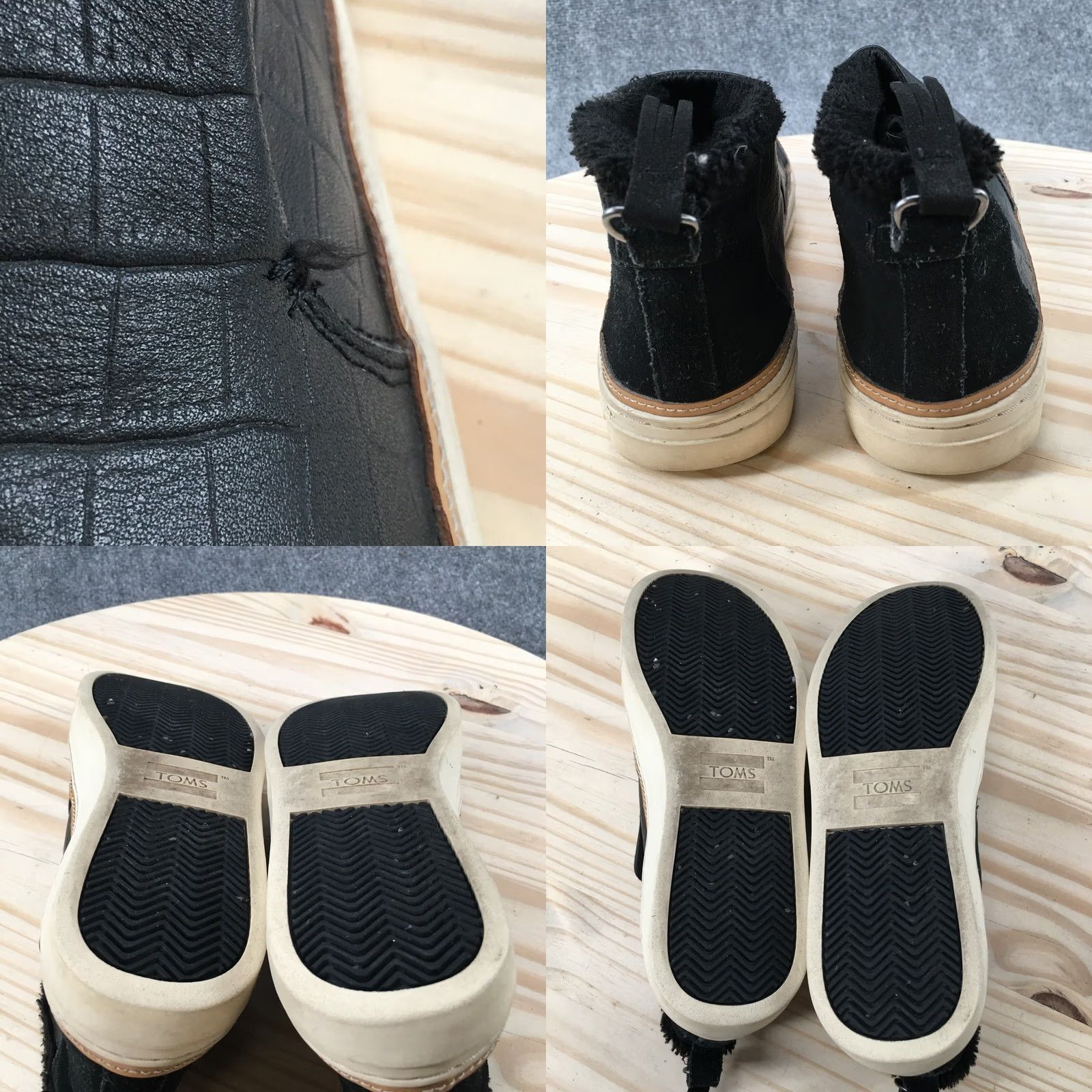 Toms TOMS Paxton High Top Sneakers Black Leather Womens 9 Casual Croc Flat Fur Trim Shoes Size M / US 6-8 / IT 42-44 - 8 Thumbnail