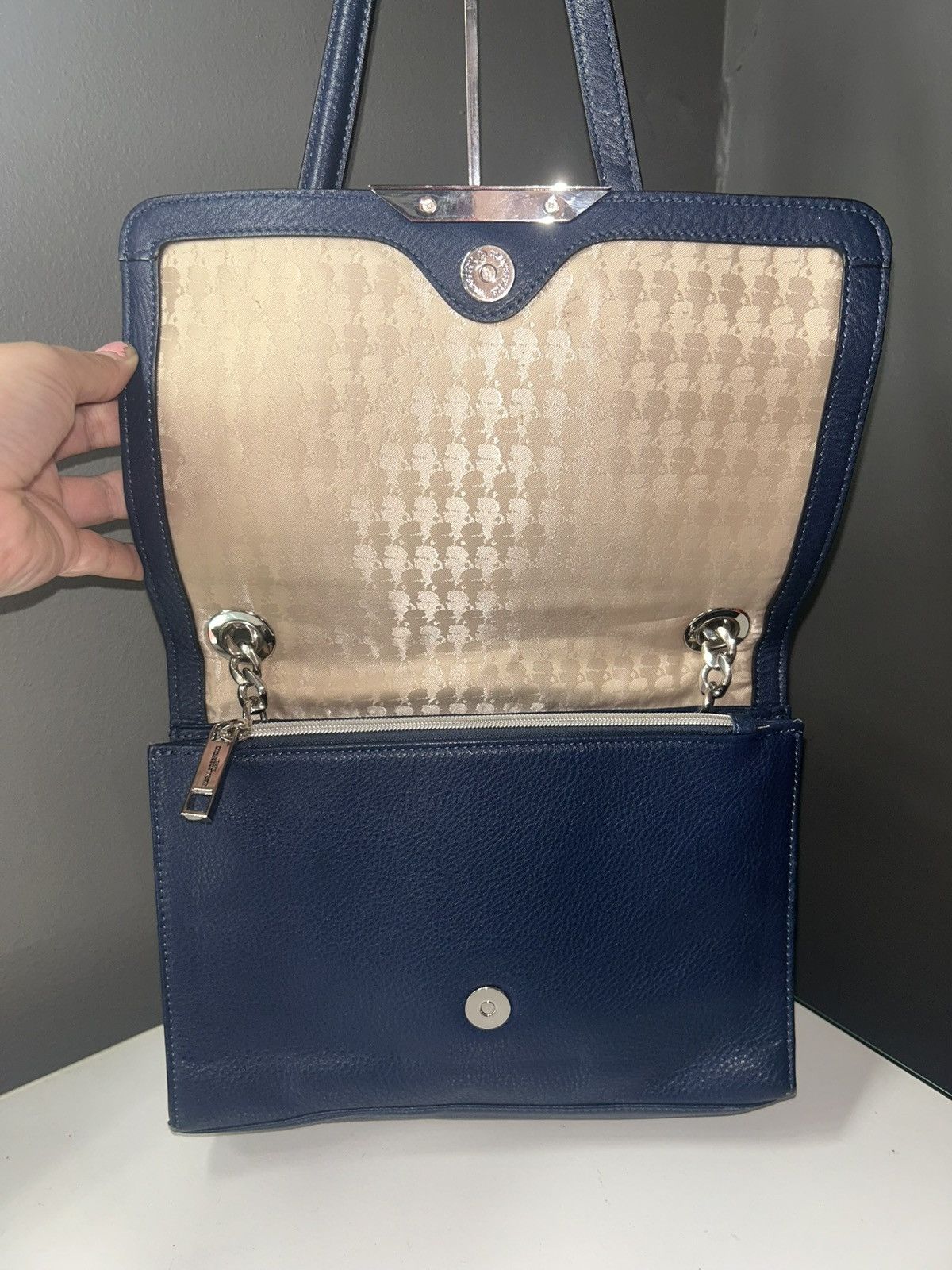 Karl Lagerfeld Karl Lagerfeld Paris GG Blue Quilted Chevron Shoulder Bag Size ONE SIZE - 2 Thumbnail