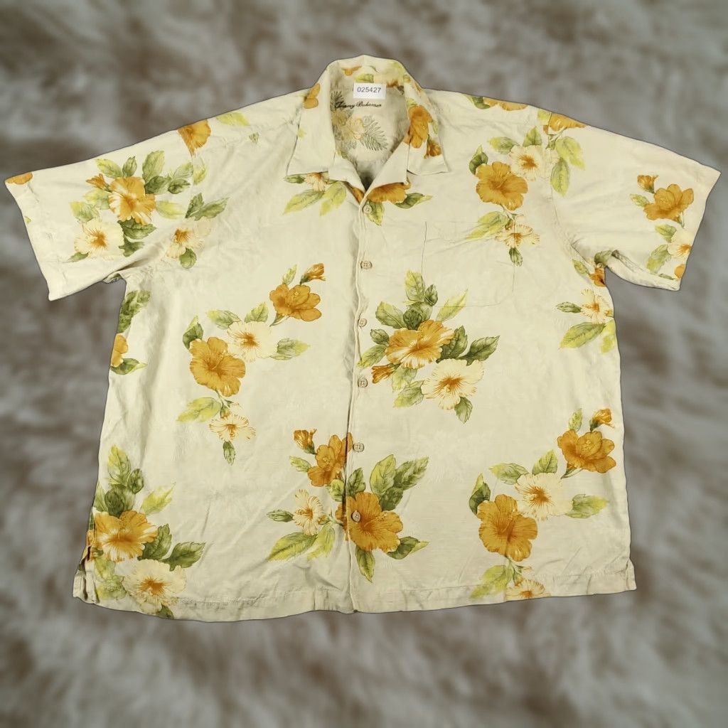 Tommy Bahama Tommy Bahama Shirt Mens XL Beige Yellow Floral Tropical Button Up Short Sleeve Silk Size US XL / EU 56 / 4 - 1 Thumbnail