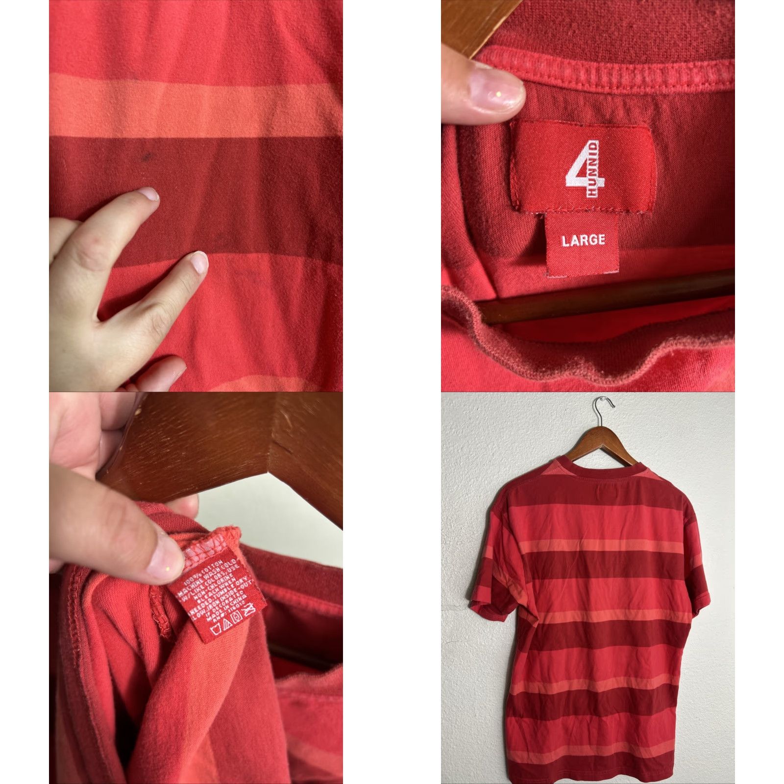 Vintage 4 Hunnid T-Shirt Short Sleeve Large Red Striped Stains Men Pro Regular Size L Size US L / EU 52-54 / 3 - 8 Thumbnail