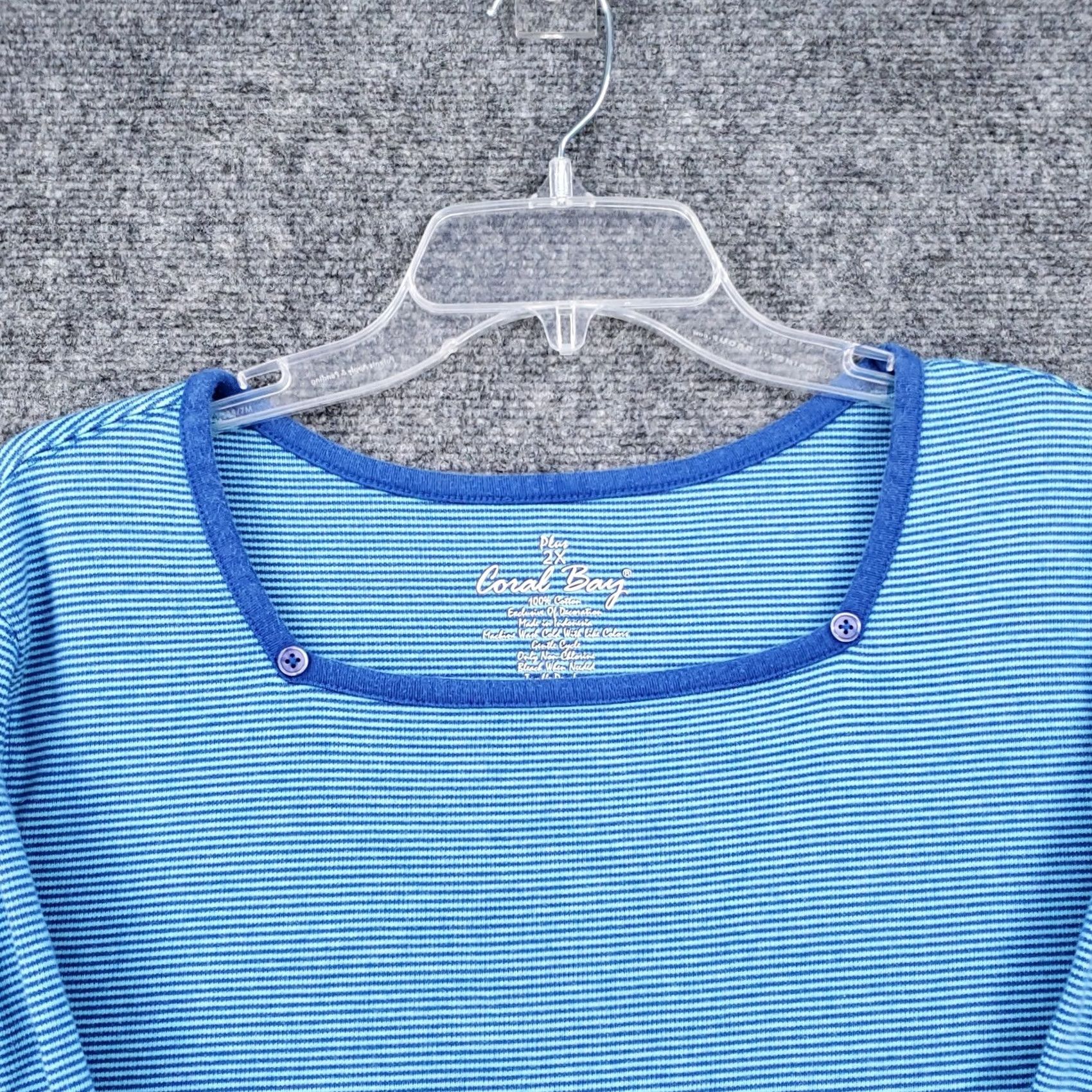 Vintage Coral Bay Sweater Womens 2X Plus Blue Cotton Striped Casual Long Sleeve Size XXL / US 16-18 / IT 52-54 - 2 Thumbnail