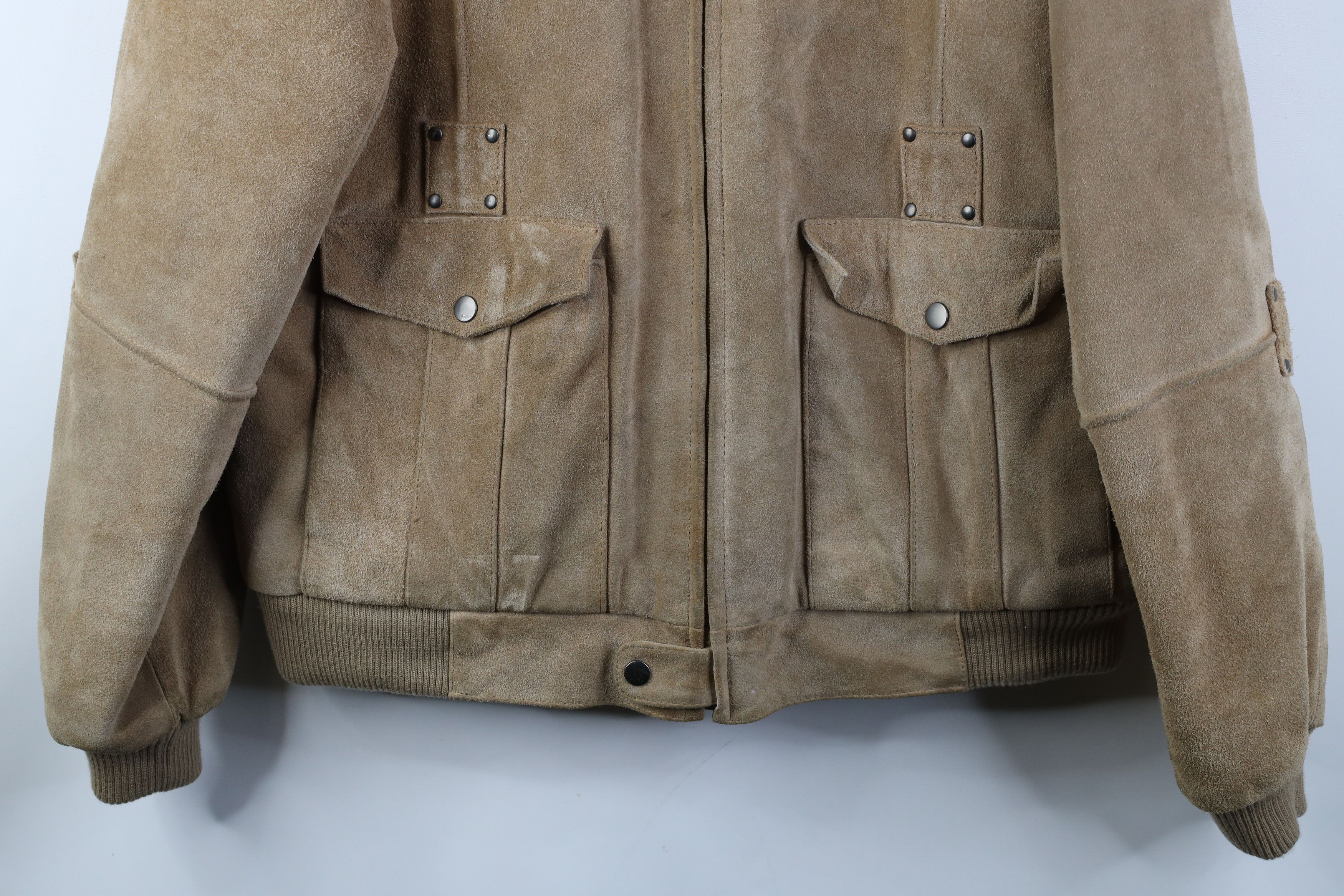 Vintage Vintage 70s Fleece Lined Suede Leather Bomber Jacket Beige Size US XXL / EU 58 / 5 - 3 Thumbnail