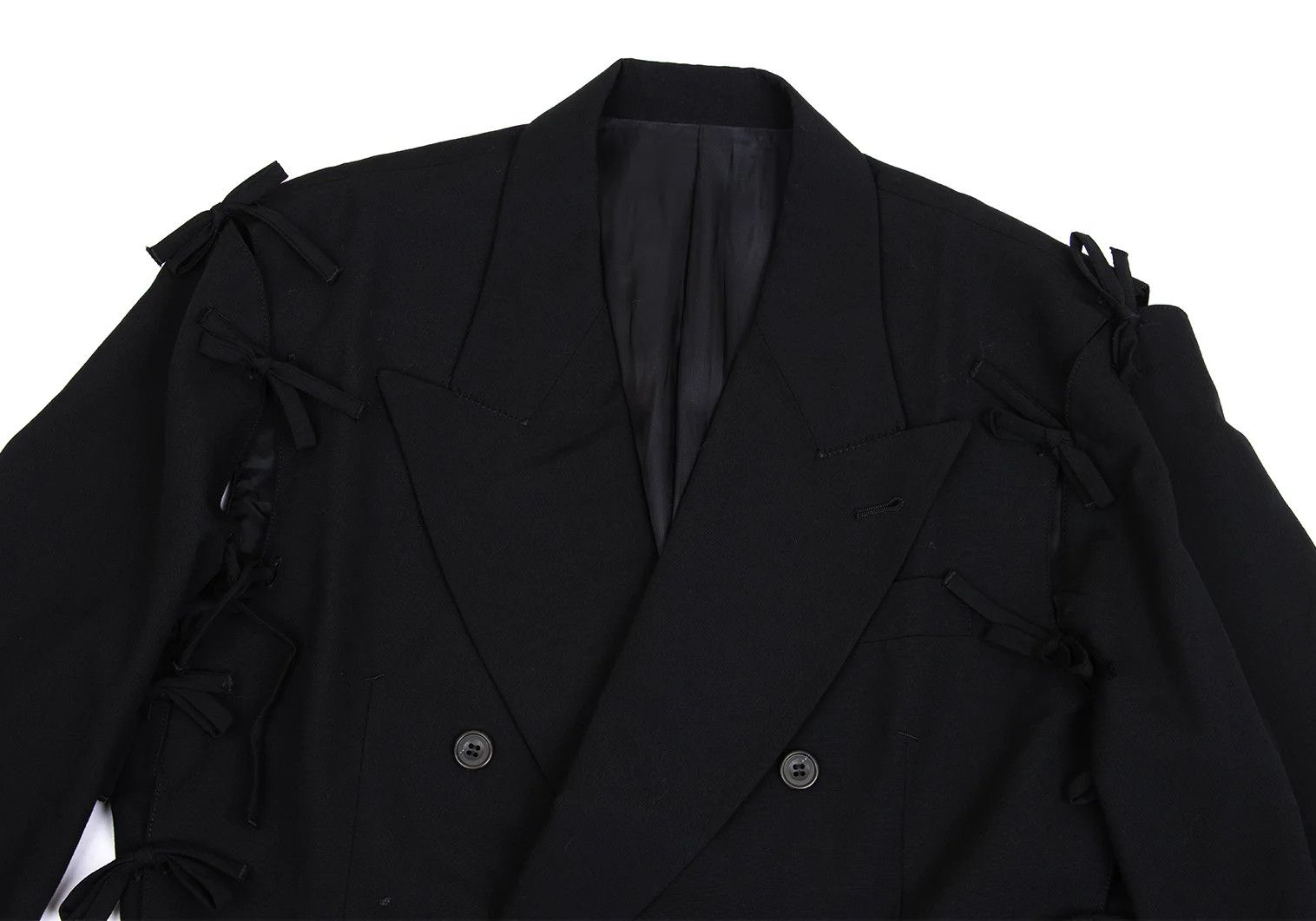 Jean Paul Gaultier Ribbon-Detach Design Wool Jacket in Black Size 50 Size US M / EU 48-50 / 2 - 2 Thumbnail