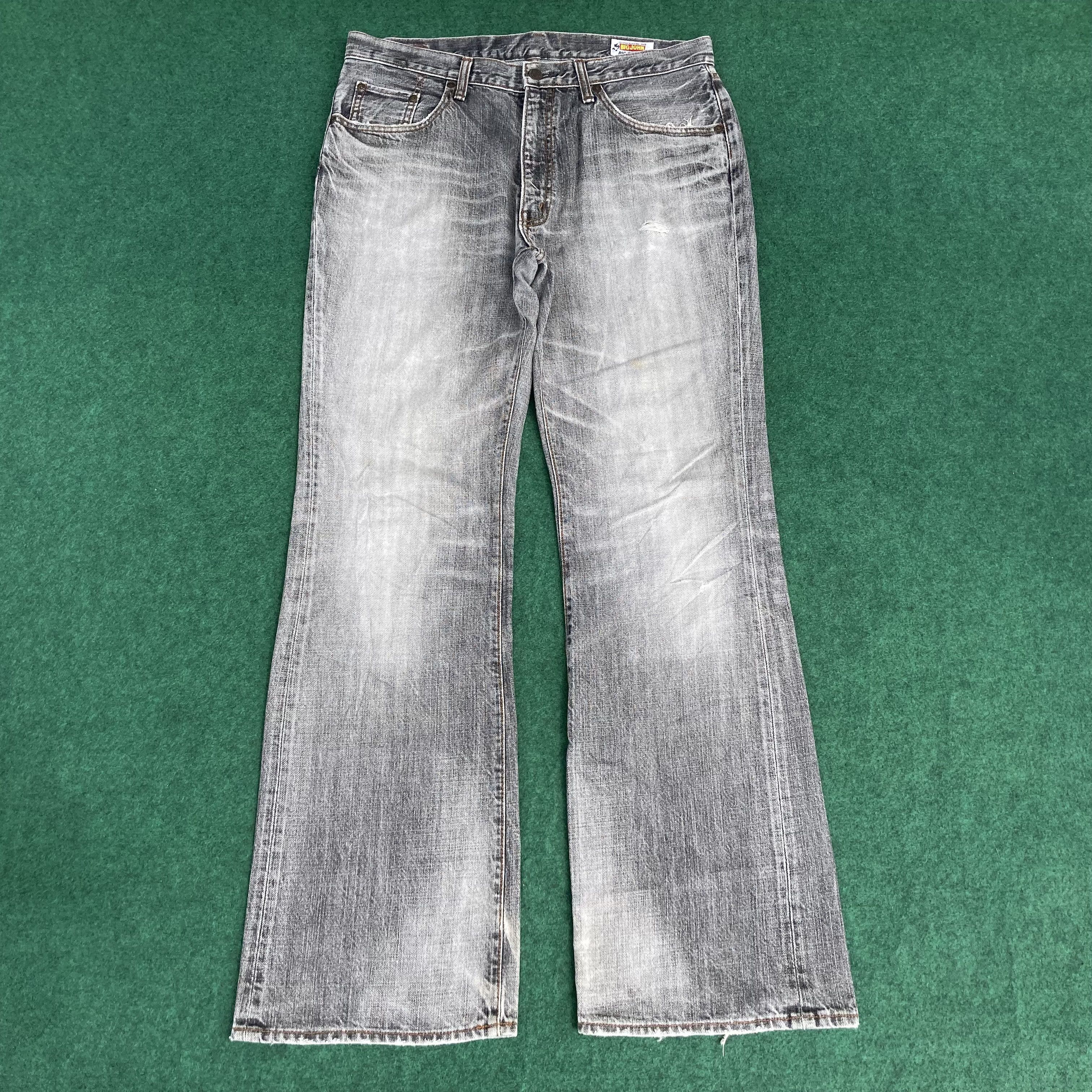 Big John Vtg Big John Black Denim Flare Faded Bootcut Jeans Size US 35 - 1 Thumbnail