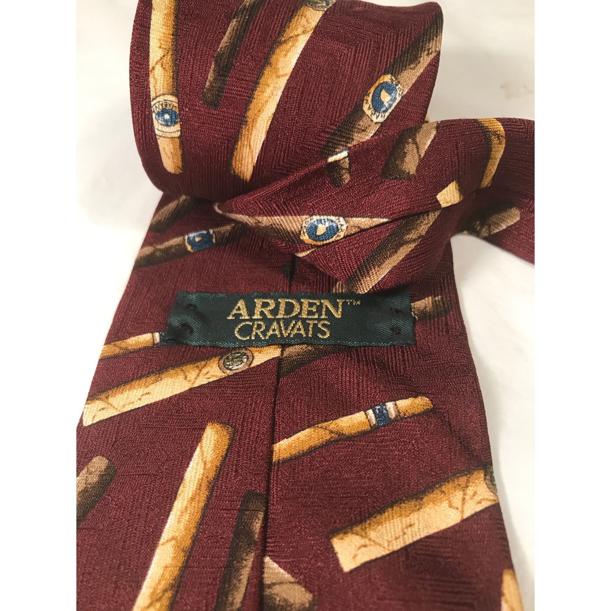 Vintage Arden Cravats Men’s Burgundy Silk Cigars Print Vintage Tie Size ONE SIZE - 2 Thumbnail