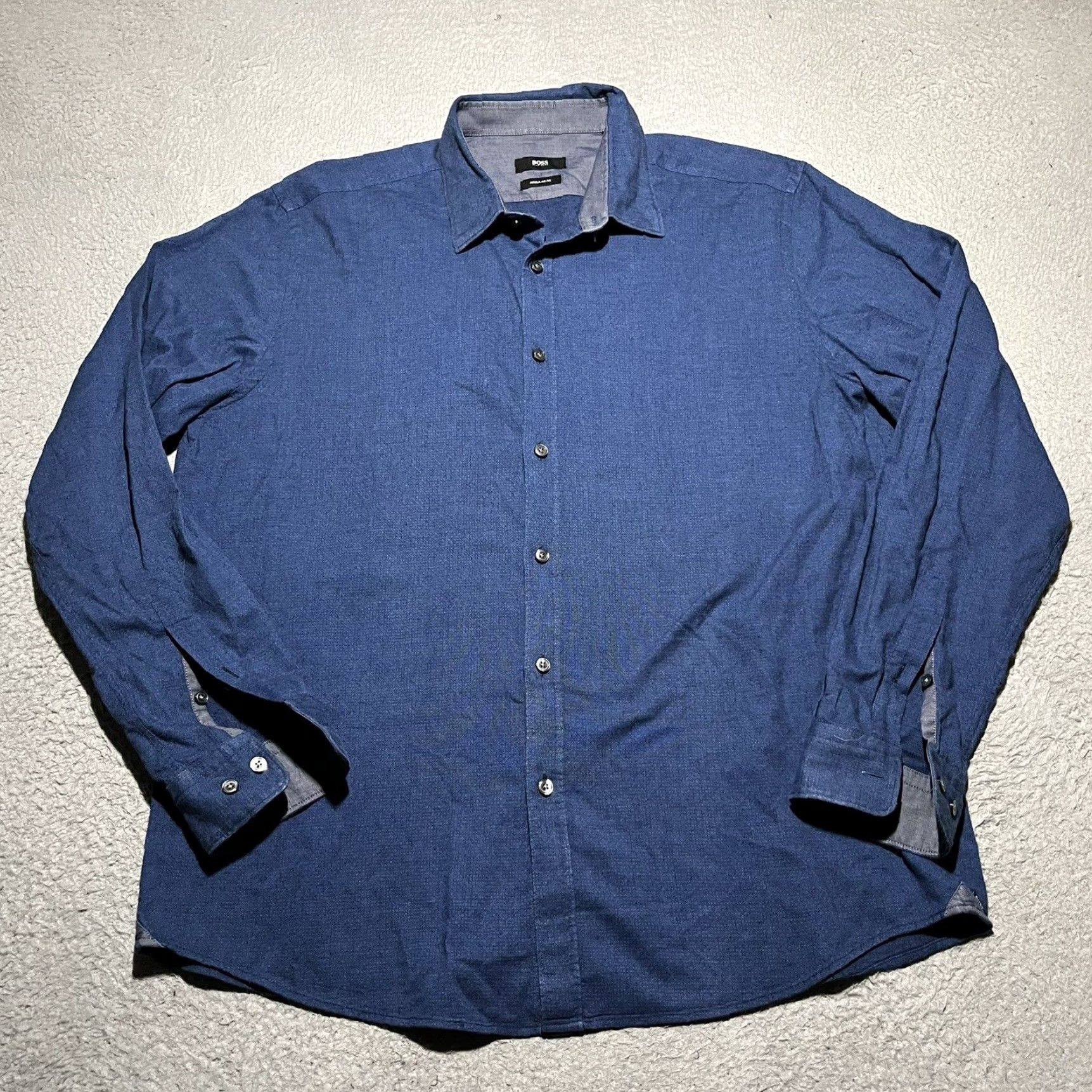 Boss by orders Hugo Boss Mens Long Sleeve Button Down Shirt Blue Sz XXL