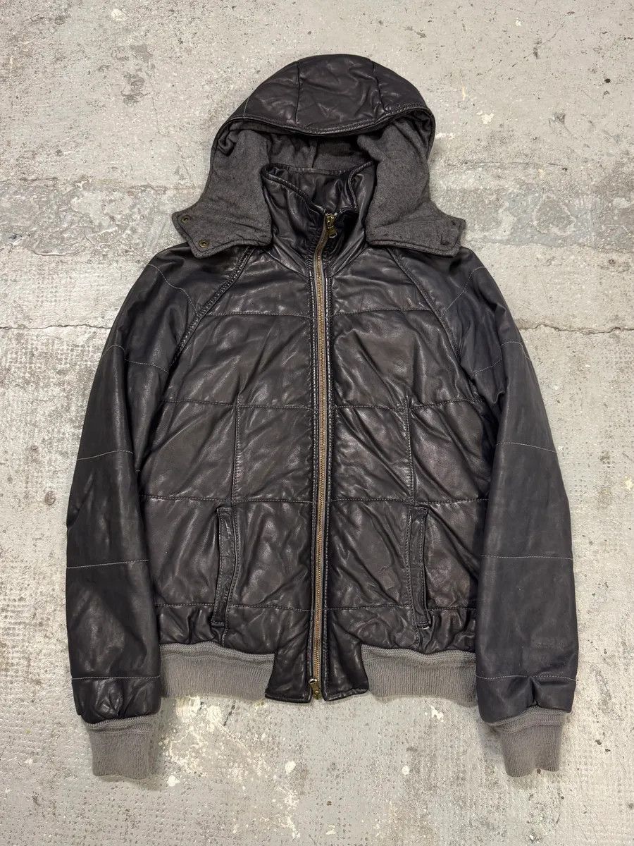 Giorgio Brato Giorgio Brato Grey Leather Puffer Hooded Jacket Size XS / US 0-2 / IT 36-38 - 3 Thumbnail