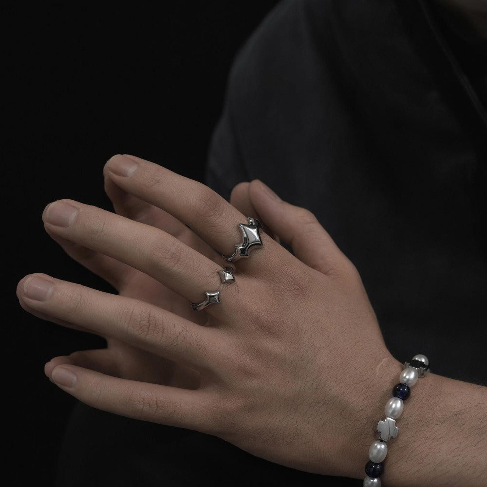 Japanese Brand Stylish Star-Shaped Silver Rings Set Size ONE SIZE - 3 Thumbnail