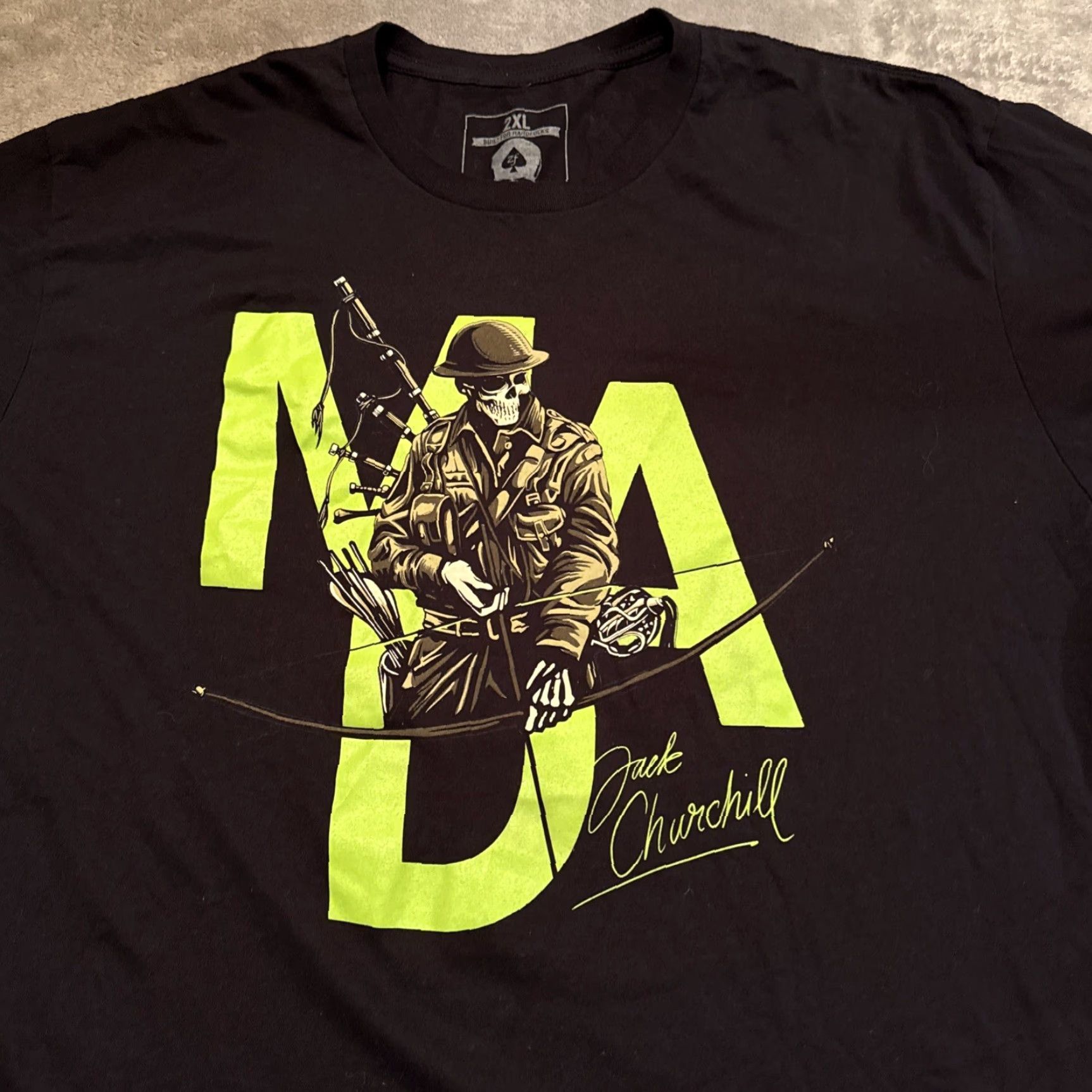 Vintage VINTAGE Zero Foxtrot T-Shirt 2XL Black Mad Jack Churchill WW2 Skull Military Veteran USA Size US XXL / EU 58 / 5 - 2 Thumbnail