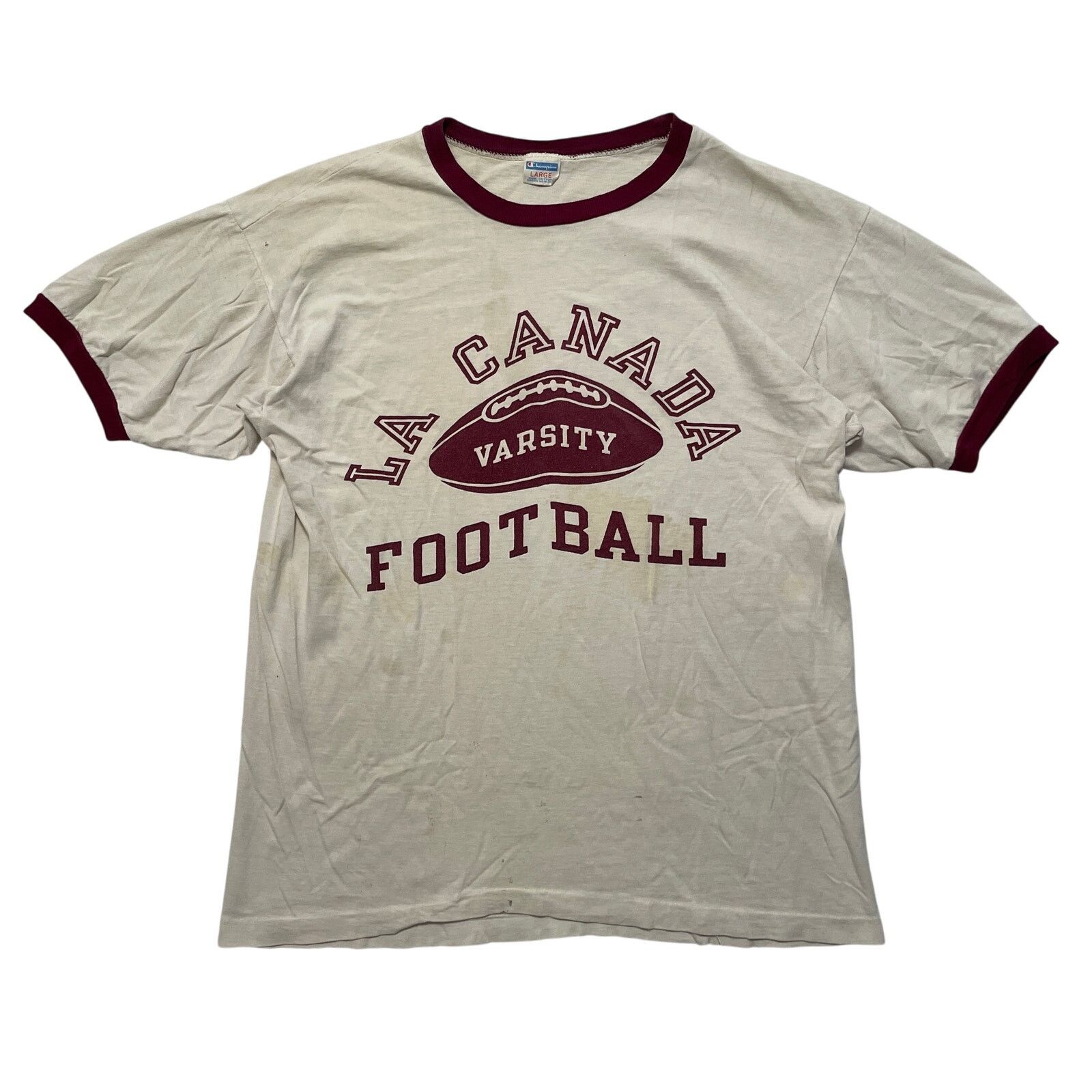 Champion VTG 70's Champion La Canada Football White Ringer T-Shirt L Size US L / EU 52-54 / 3 - 1 Thumbnail