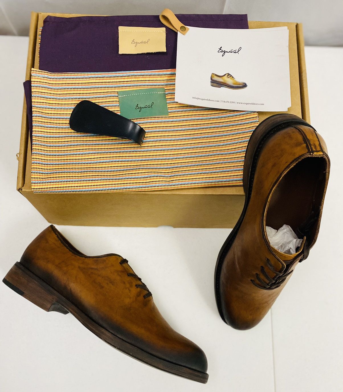 Esquivel 🇺🇸 Cognac Hand Burnish Harrison Wholecut Lace-Up NEW