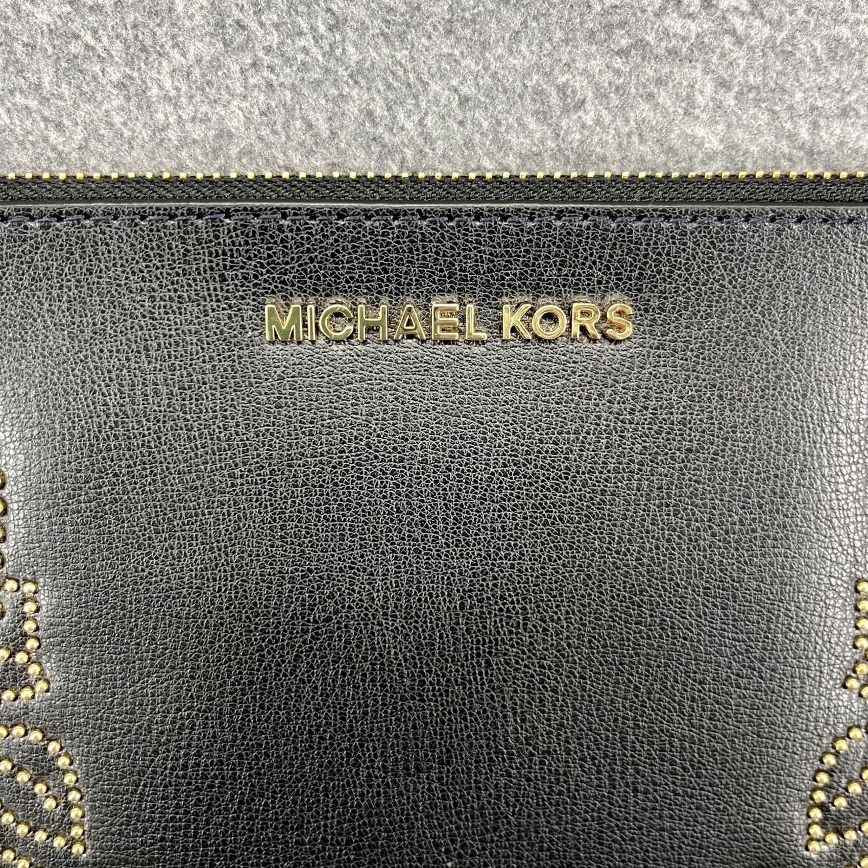Michael Kors Michael Kors Wristlet Clutch Womens Floral Zip Pouch Bag Purse Black Gold Studded Leather MK Ava Clutch Womens Size ONE SIZE - 2 Thumbnail