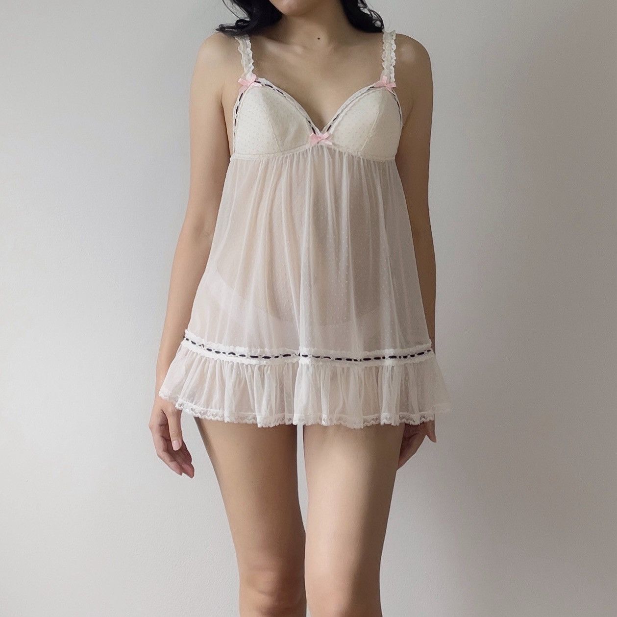 Victoria's Secret Romantic Cream Mesh Sheer Mini Dress (Small) Size S / US 4 / IT 40 - 4 Thumbnail