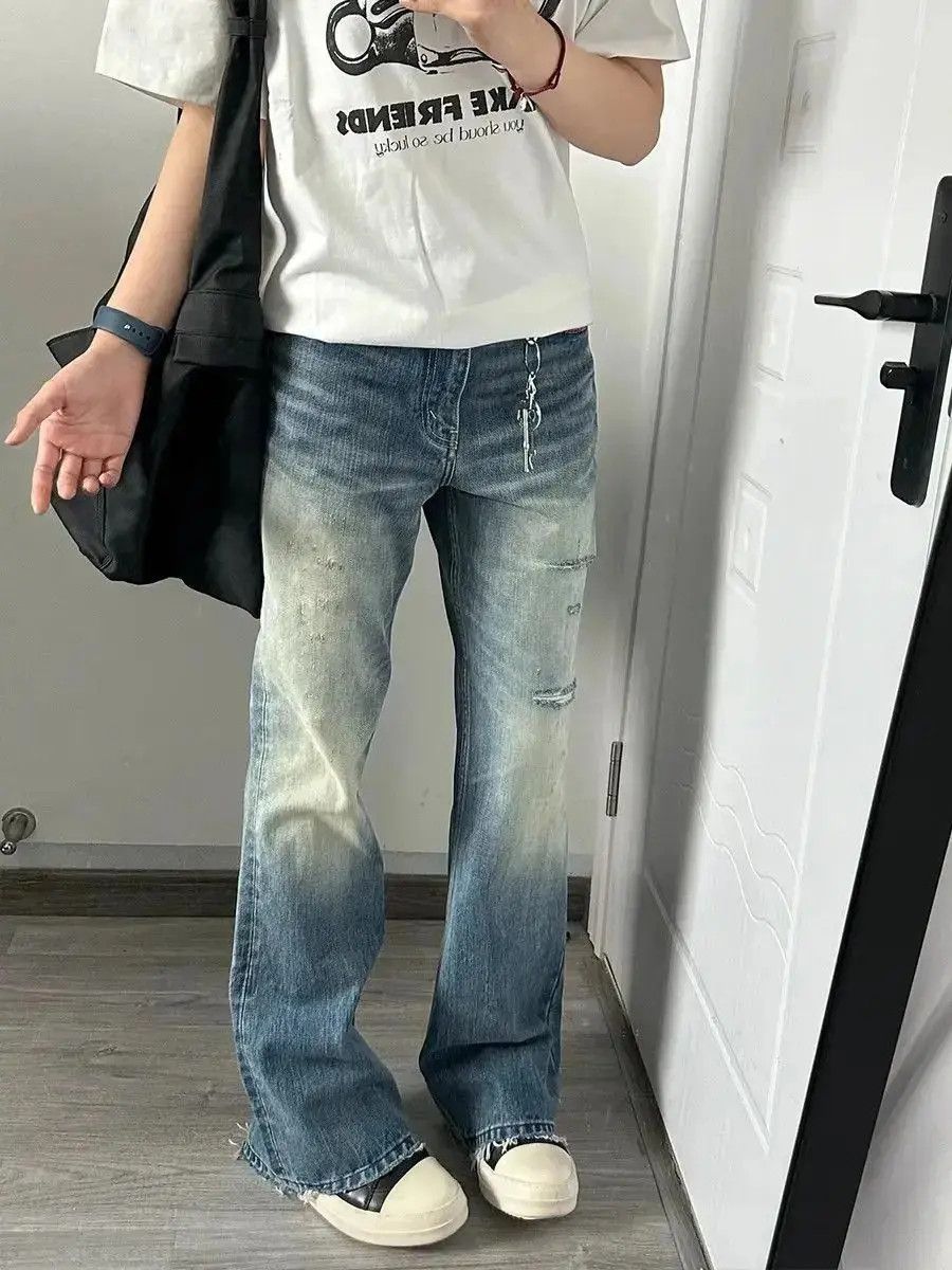 Japanese Brand Retro loose and distressed micro flared jeans Size US 30 / EU 46 - 4 Thumbnail