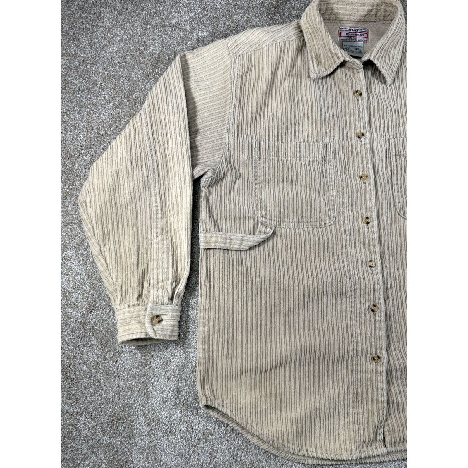 Vintage VINTAGE At Last Jeanswear Corduroy Button-Up Shirt Women L Beige 90s Carpenter Style Mens? Women? Size L / US 10 / IT 46 - 2 Thumbnail