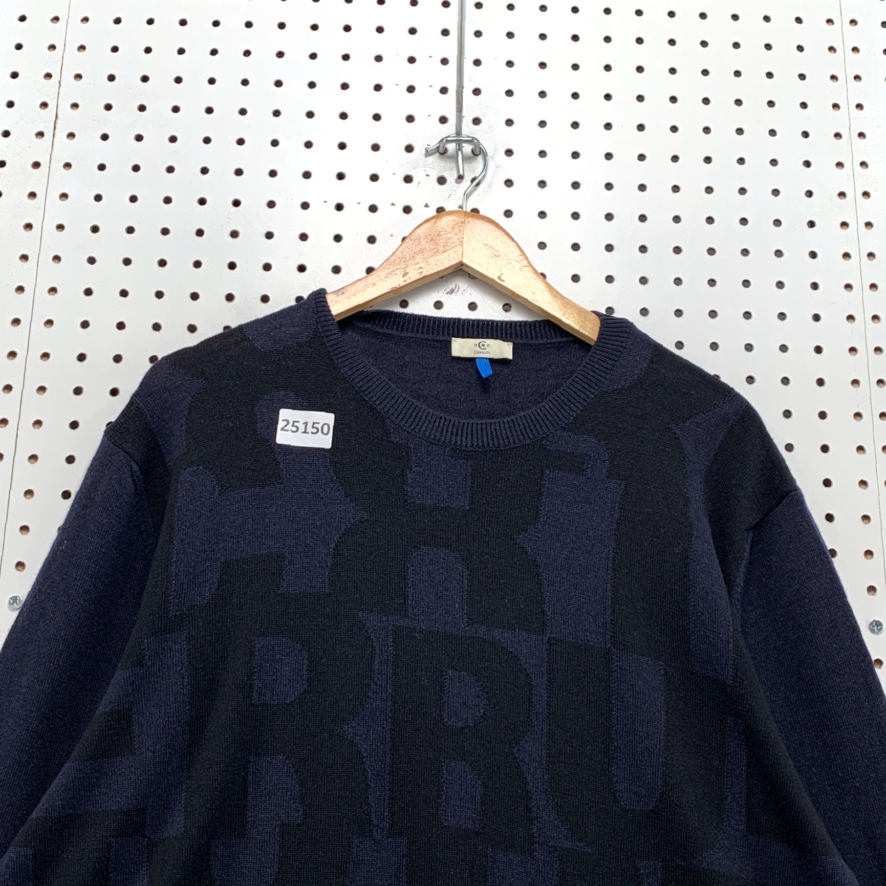 Vintage Cerruti Sweater Blue Black Spell Out Adult Mens Large 100% Wool Crewneck 25.5x30 Size US L / EU 52-54 / 3 - 2 Thumbnail