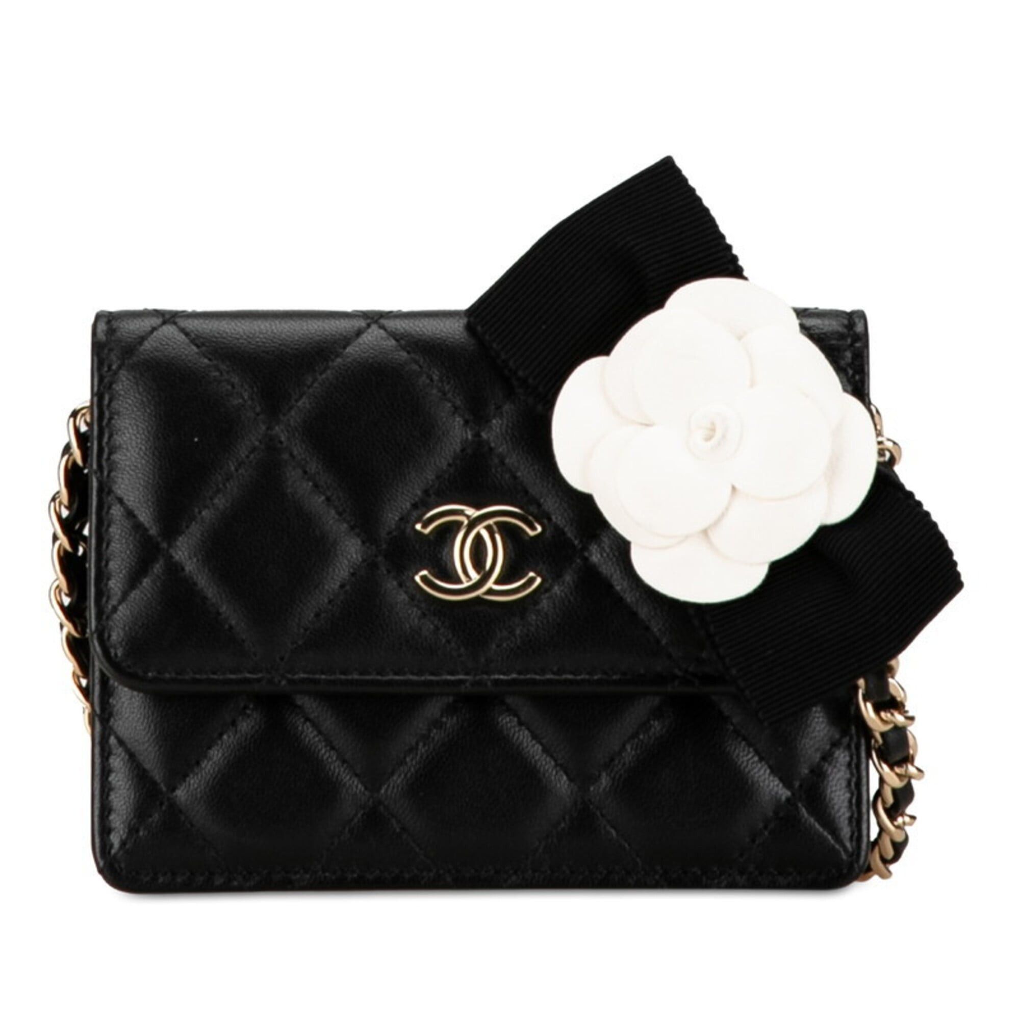 Chanel Chanel Matelassé Coco Mark Camellia Mini Chain Shoulder Wallet, Black Lambskin, Women's CHANEL Size ONE SIZE - 1 Thumbnail