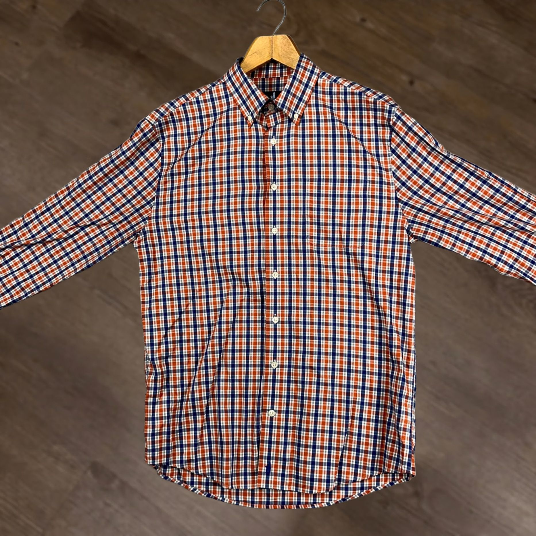 johnnie-O Johnnie-O Mens Button Down Shirt Adult Medium Blue Orange Plaid Casual Cotton Size US M / EU 48-50 / 2 - 1 Thumbnail