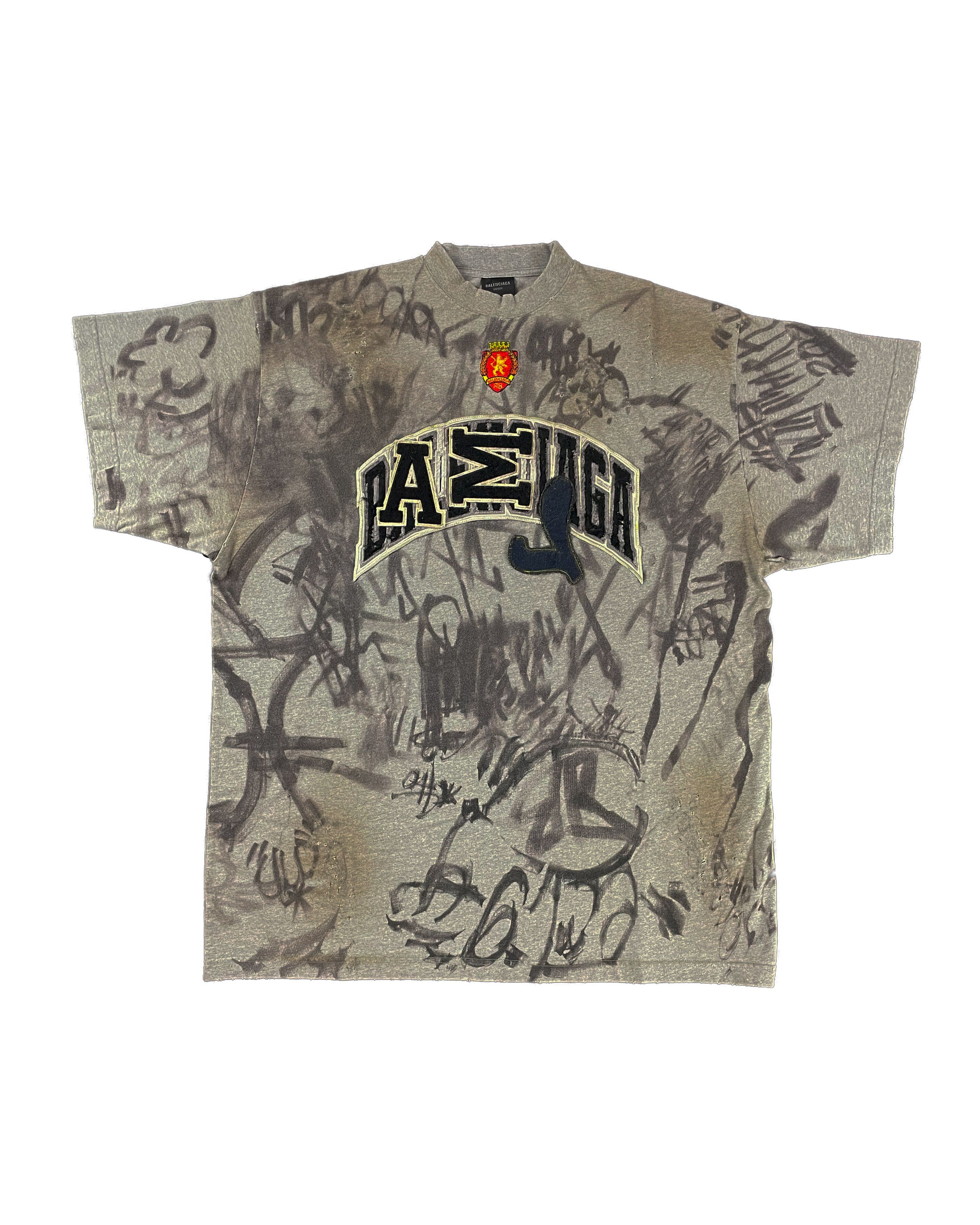 Image of Balenciaga Oversized Grey Skater T-Shirt, Men's (Size Large)