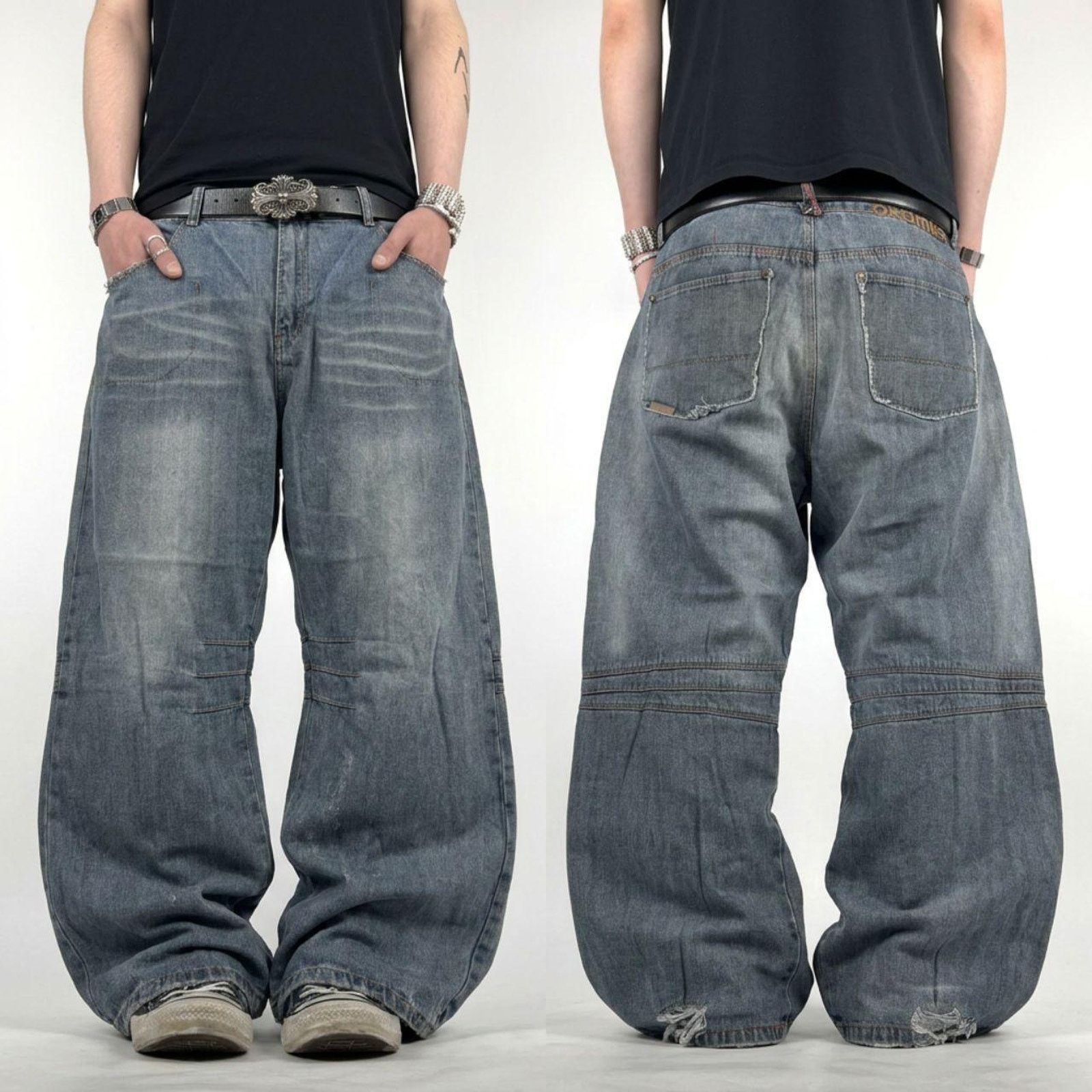 Vintage y2k faded grey grunge archive baggy wide leg jeans