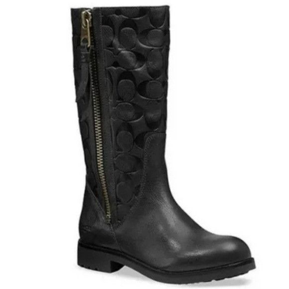 Coach Coach Valentine Embossed Signature C Logo Black Leather Boot Size US 6 / IT 36 - 9 Thumbnail