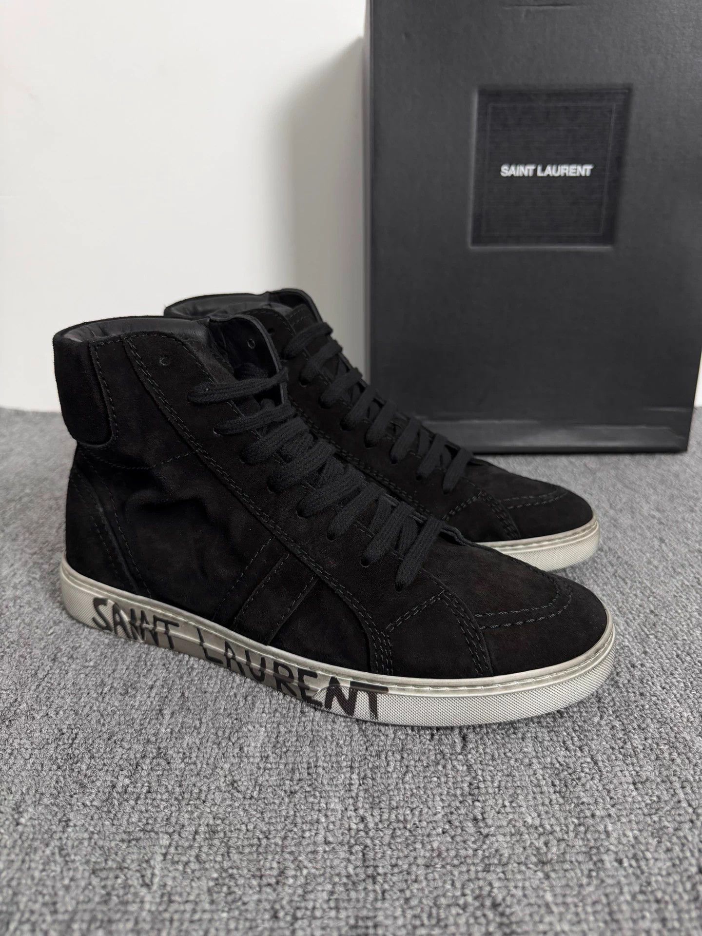 Saint Laurent Paris YSL Joe distressed graffiti black suede high-top 40 Size US 7 / EU 40 - 1 Thumbnail
