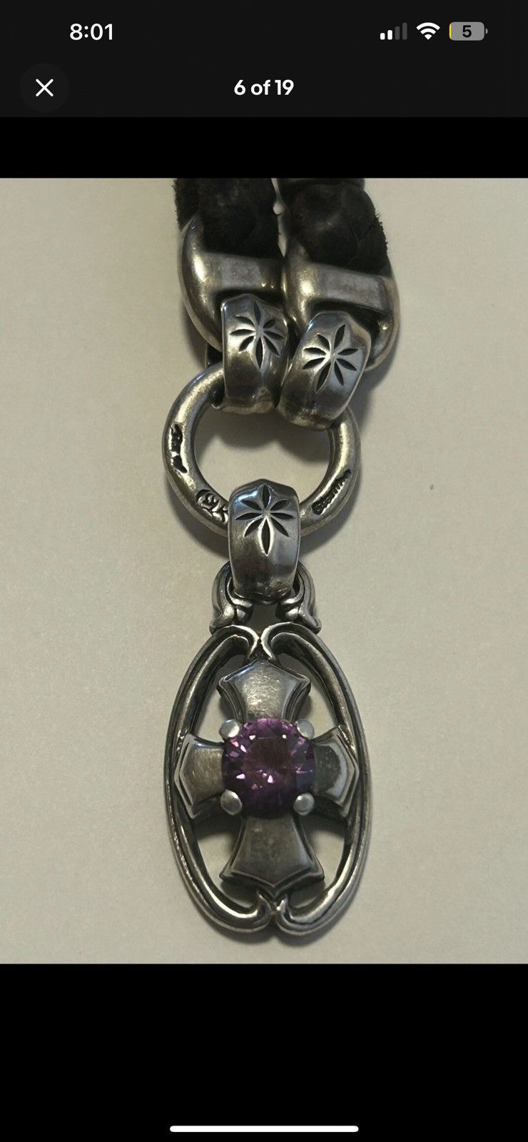 Bill Wall Leather Bill Wall Leather Toggle Clasp Amethyst Cross Pendant RARE Size ONE SIZE - 6 Thumbnail